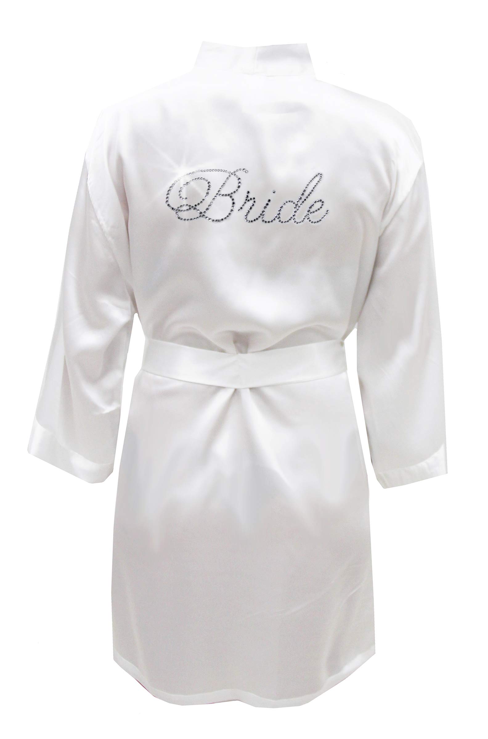 Elegant White Satin Bridal Robe with Rhinestones - Perfect for Wedding Morning, Bridal Shower & Honeymoon Getaway