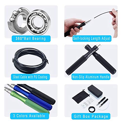 Premium Speed Jump Rope with Ball Bearing - Adjustable Skipping Rope for Men, Women & Kids - 10ft Steel Wire Cable with Aluminum Self-Locking Grip - Ideal for Fitness Training, Cardio Workouts & Home Exercise