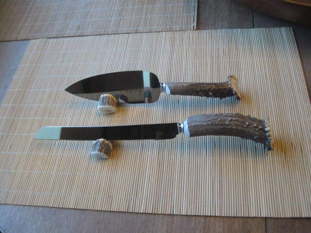 Antler Handle Cake Knife and Server Set - Elegant Wedding Cake Cutting Set for Ceremonies, Parties & Special Occasions