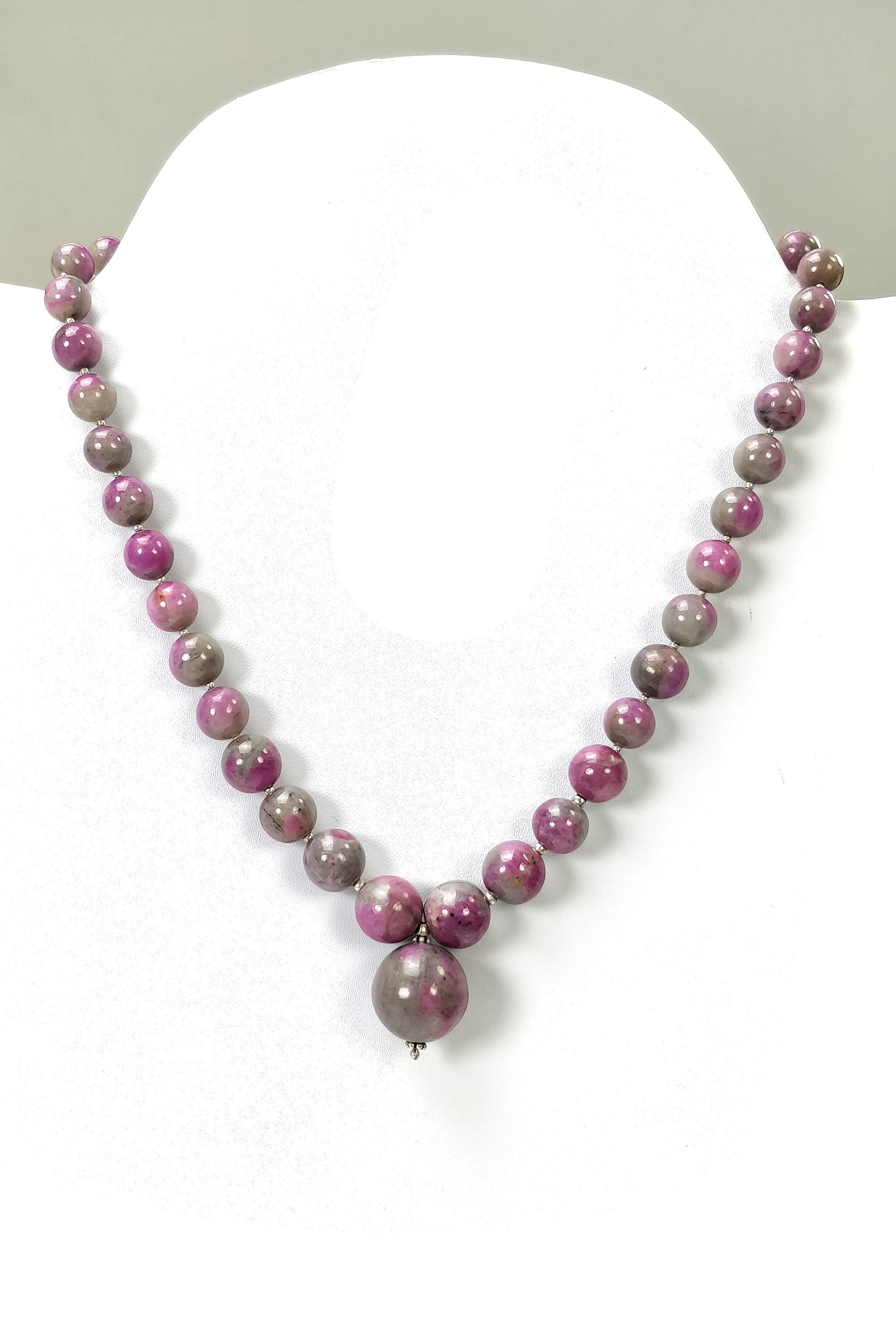 Natural Untreated Bi-Color Zoisite Ruby Gemstone Necklace - 334.15cts Genuine Ruby Balls with 925 Sterling Silver (7mm, 17mm, 18mm) | Elegant Jewelry for Women, Perfect Gift for Birthday, Anniversary & Special Occasions