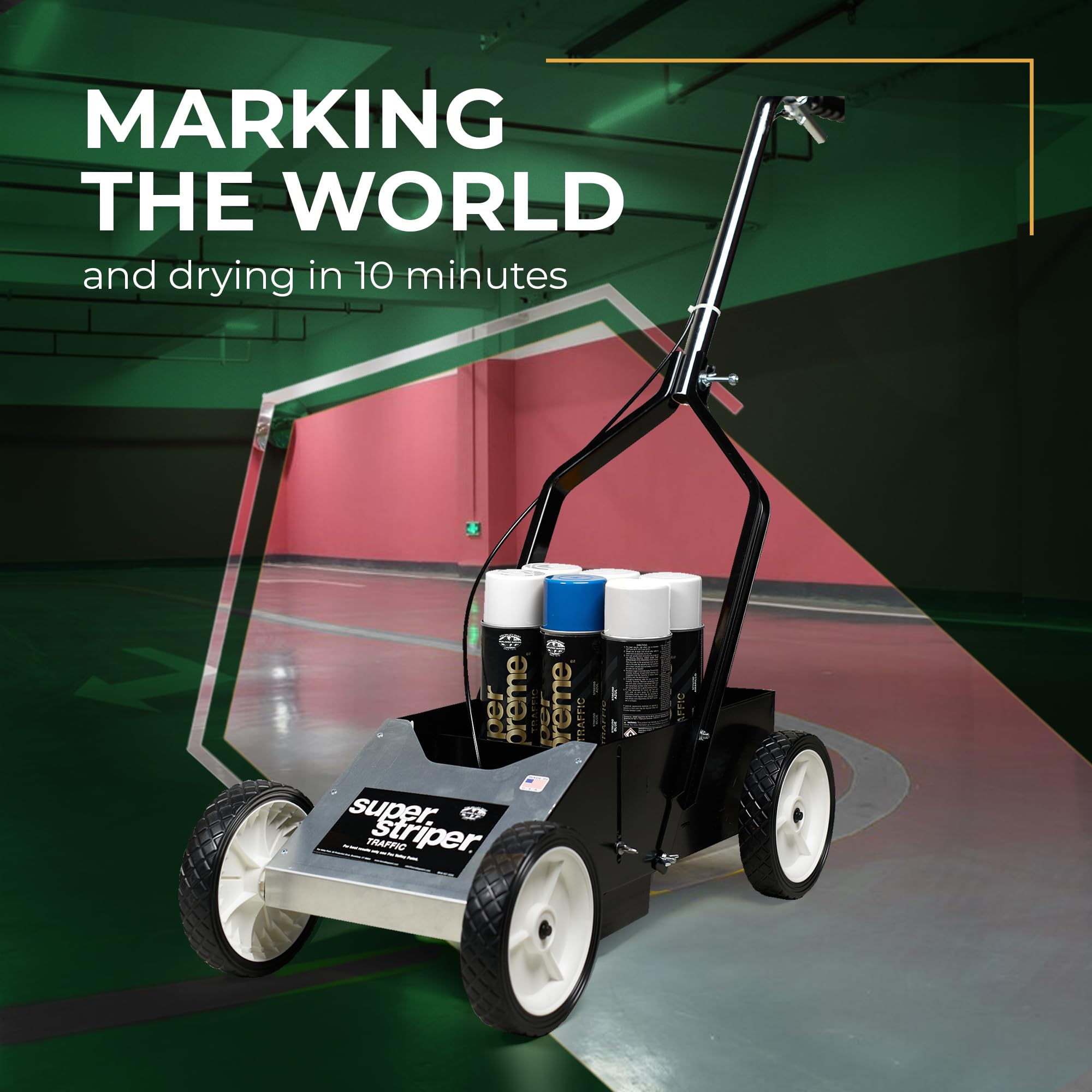 Fox Valley Traffic Super Striper Line Marking Machine Starter Kit for Parking Lots - Easy to Use Striping Paint Machine, Durable Line Painting Equipment, Parking Lot Marking Kit (6 Cans) - Perfect for Parking Lot Maintenance, Warehouse Floor Marking & Road Safety Line Painting
