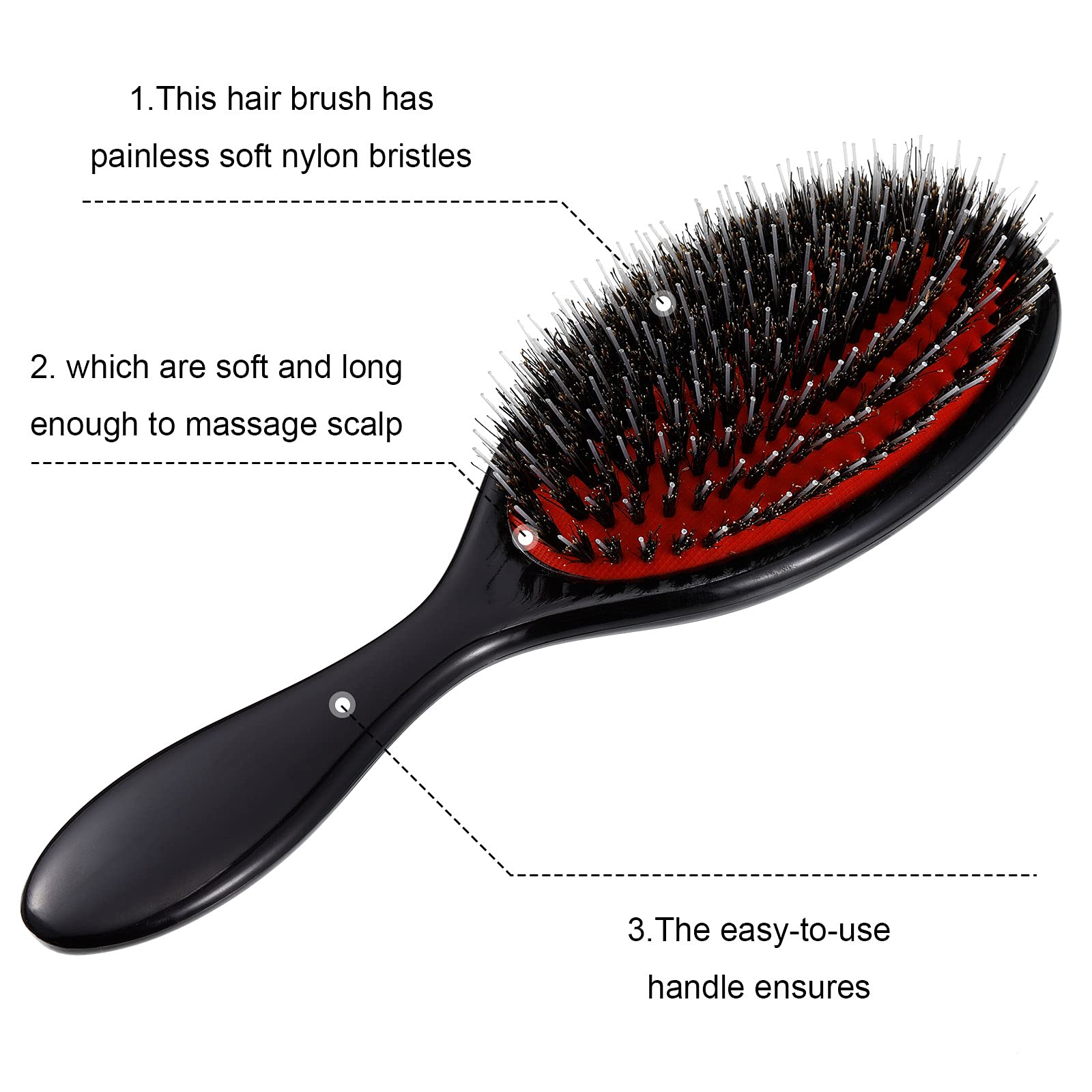 Geiserailie 2-Piece Boar Bristle Hair Brush Set with Nylon Quill - Natural Bristle Hairbrush for Women, Men & Kids - Promotes Smooth & Healthy Hair Growth - Perfect for Daily Styling, Detangling & Scalp Massage