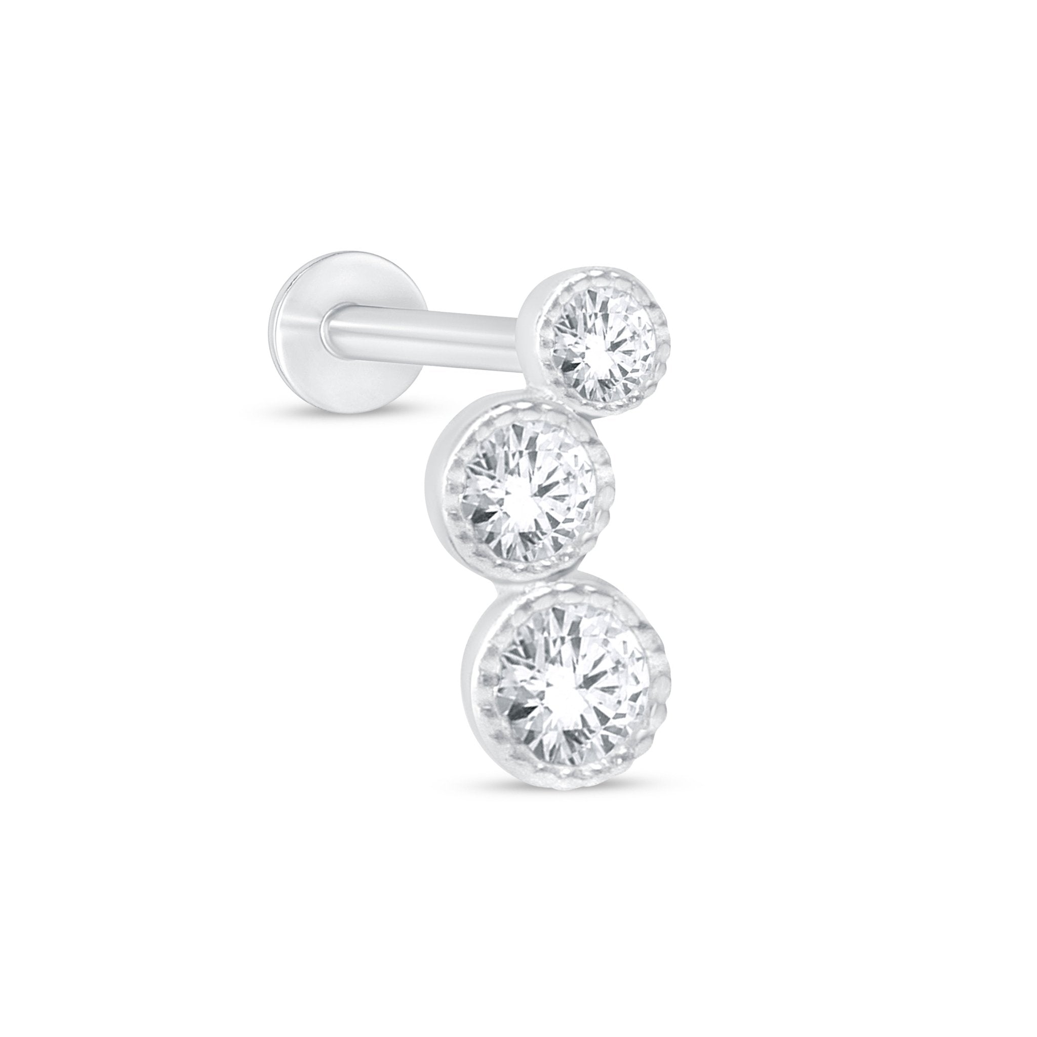 14K White Gold Graduated Gemstone Flat Back Stud Earrings with Milgrain Detail - Perfect for Weddings, Parties & Special Occasions