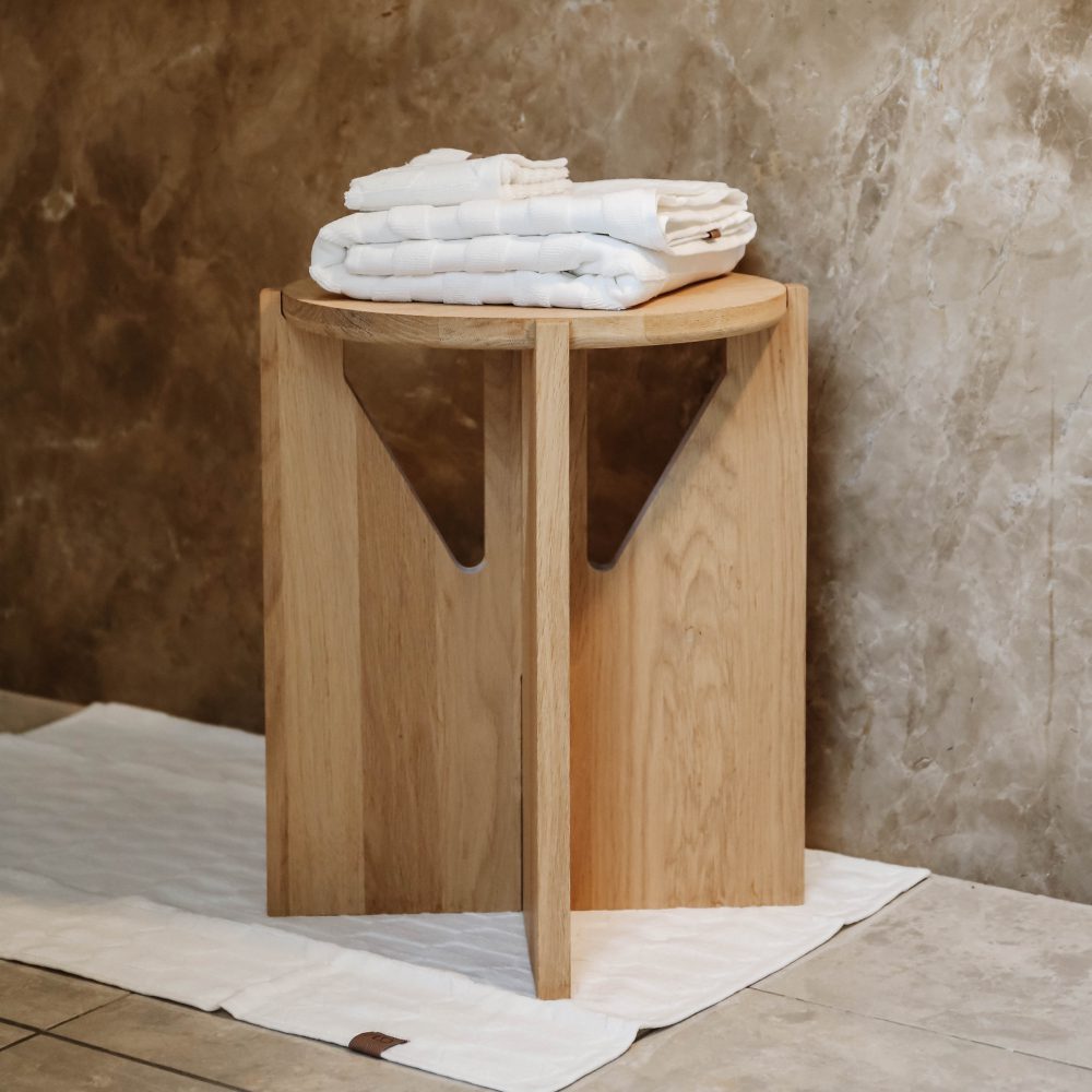 KRISTINA DAM STUDIO Solid Oak Stool - Warm Oak Finish - Modern Wooden Bar Stool for Kitchen, Dining Room & Home Decor