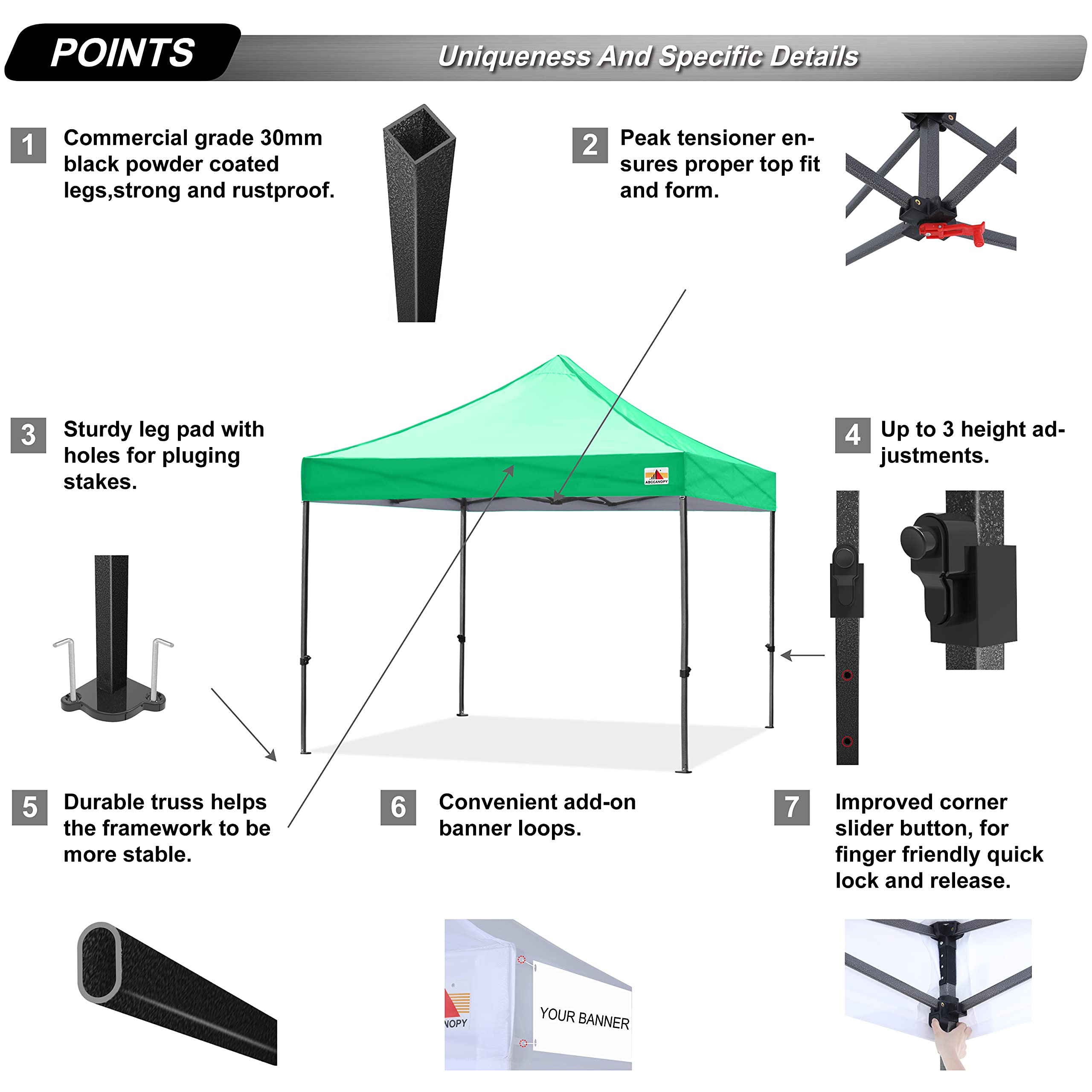 ABCCANOPY 10x10 Commercial Pop Up Canopy Tent - Heavy Duty Outdoor Instant Shelter with UV Protection (Kelly Green) for Camping, Picnics, Beach Parties, and Outdoor Events