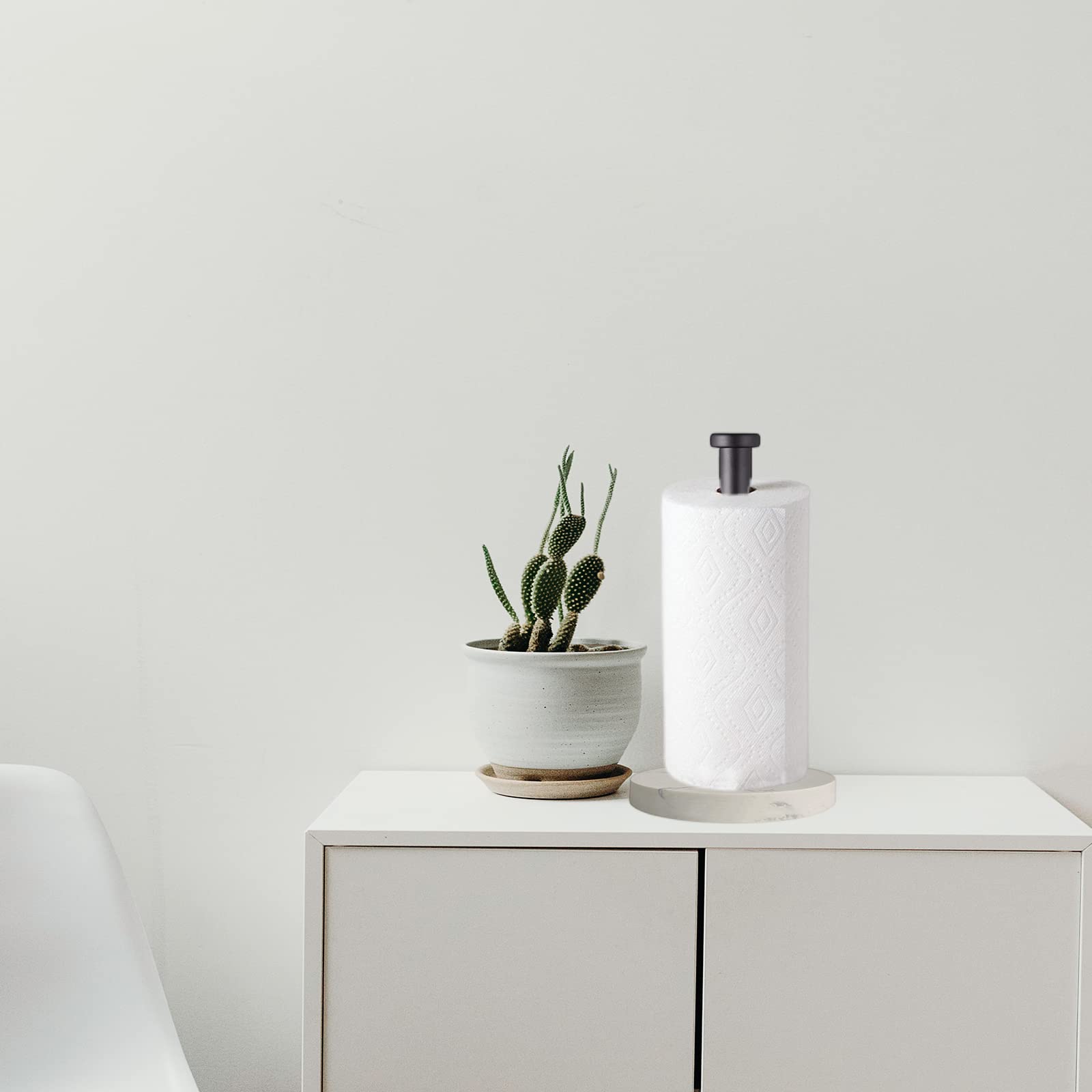 Sturdy Marble Paper Towel Holder for Kitchen & Bathroom - One-Handed Operation with Weighted Base - Countertop & Standing Design (Black) - Perfect for Easy Cleaning, Cooking, and Home Organization