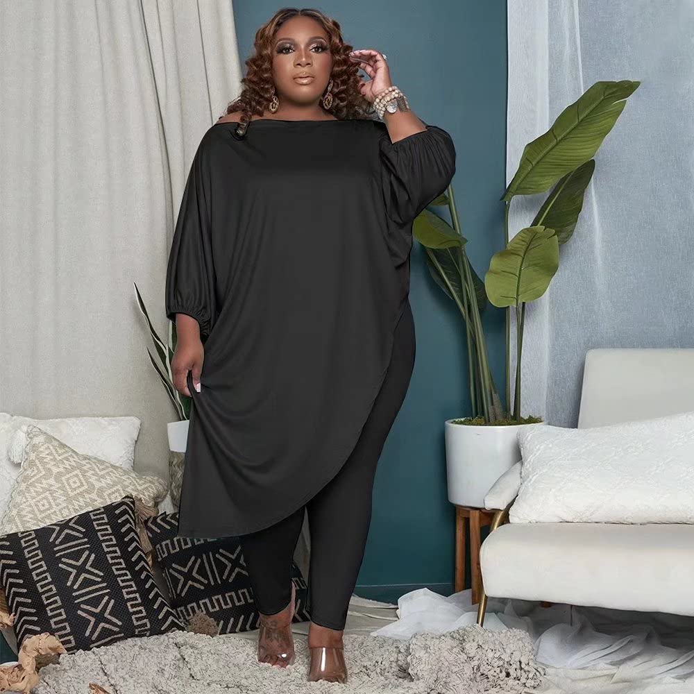 Plus Size Women's Tracksuit Set - Long Sleeve Asymmetrical Top & Bodycon Pants Sweatsuit Outfit | Casual Wear, Workout, Lounge, Street Fashion