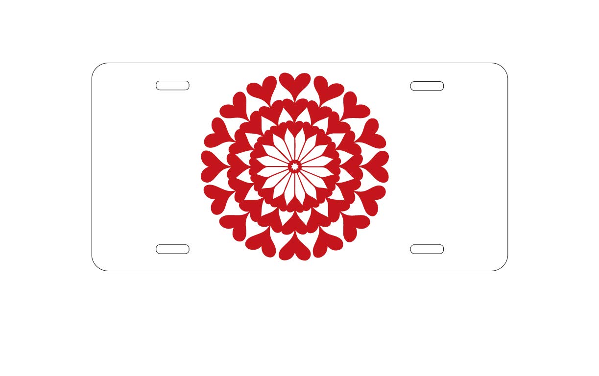 Custom Aluminum Vanity License Plate for Cars - Red Hearts Mandala Design | Personalized Front License Plate Cover | Perfect for Car Enthusiasts, Gifts & Vehicle Customization