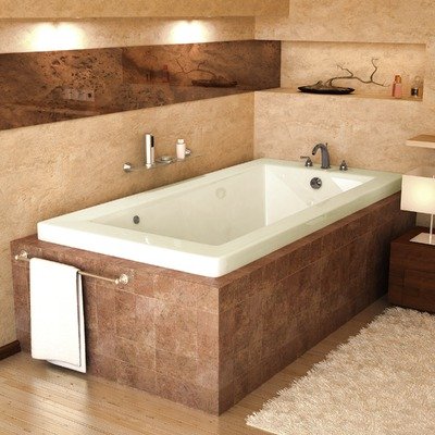 30 x 60 x 23 Inch Rectangular Air Jetted Bathtub - Bone Color with Polished Brass Trim | Tile Flange Option | Right Drain | Perfect for Luxury Bathrooms & Spa Relaxation
