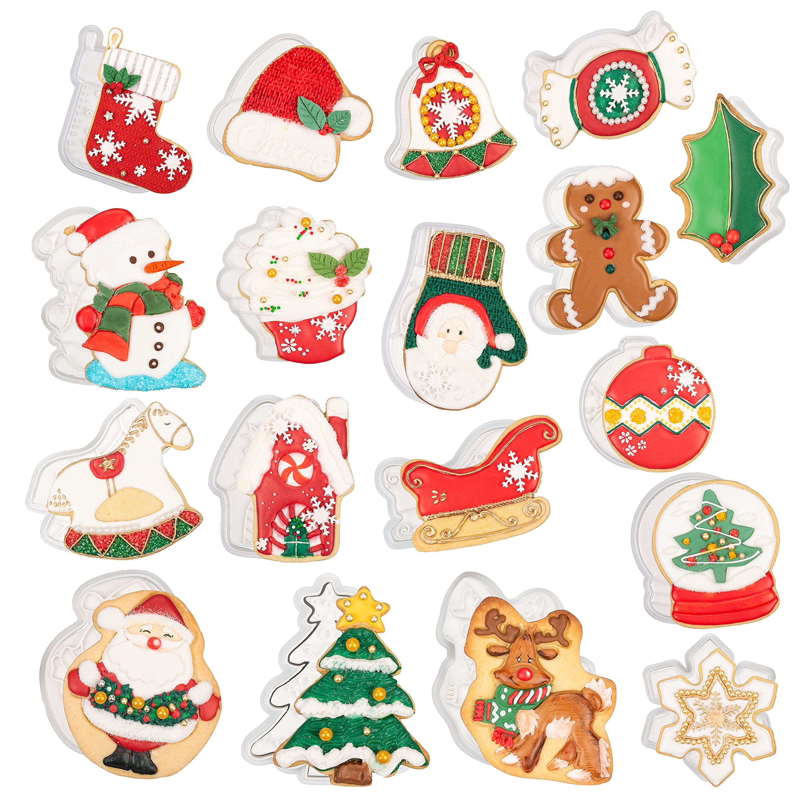 Flycalf Christmas Cookie Cutters Decorating Kit - 18PC Set with Embossing Stampers for Holiday Baking | Kids Kitchen Baking Supplies | Perfect for Christmas Cookies, Gingerbread Houses & Holiday Party Treats
