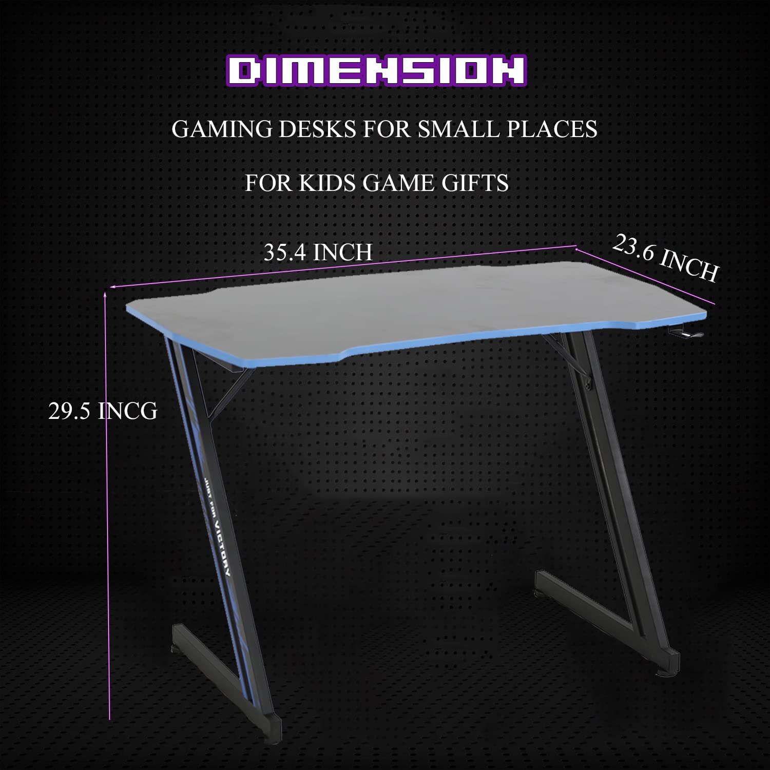 35 Inch Z-Shaped Gaming Computer Desk with Headphone Hook - Carbon Fiber Surface PC Gaming Table for Small Spaces, Home Office & Gaming Setup - Easy Assembly Black Desk for Compact Rooms & Streaming Stations