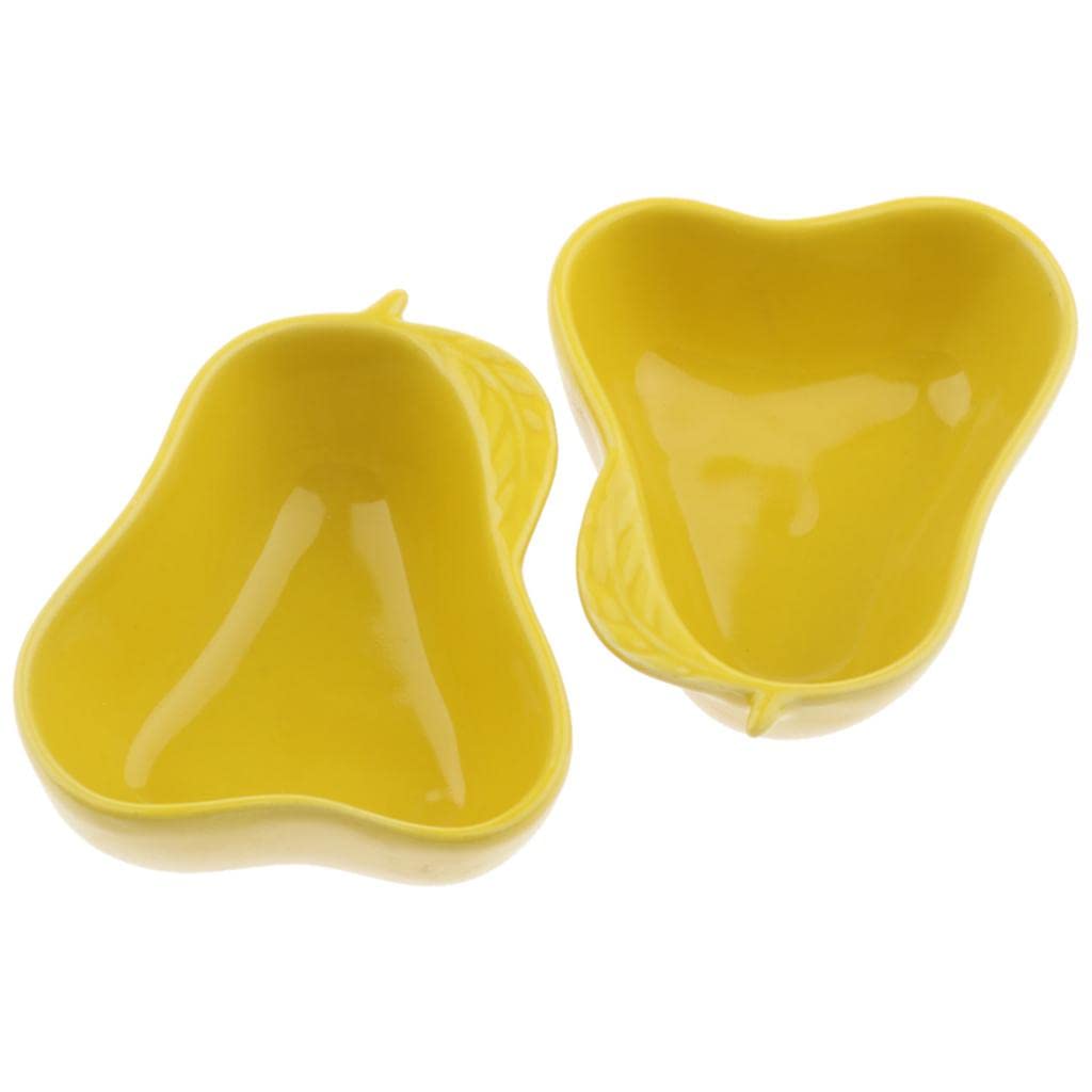 Small Ceramic Pet Bowls for Hamsters & Rabbits - 1 Pair Pear-Shaped Yellow Feeding Dishes - Perfect for Cages, Hutches & Small Animal Feeding Stations