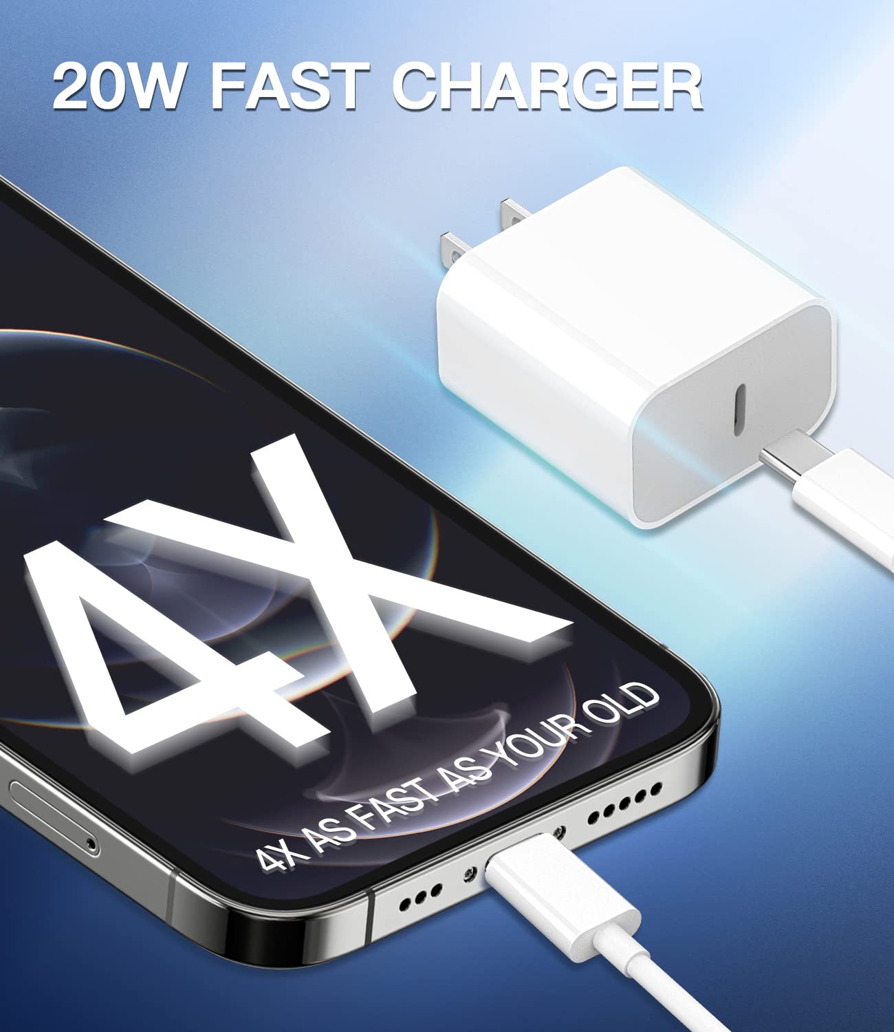 20W USB C Fast Charger Block with 6.6ft Cable - PD Quick Charge Power Adapter for iPhone 13/12/11 Pro Max/X/8 Plus & iPad - Perfect for Home, Office & Travel Charging
