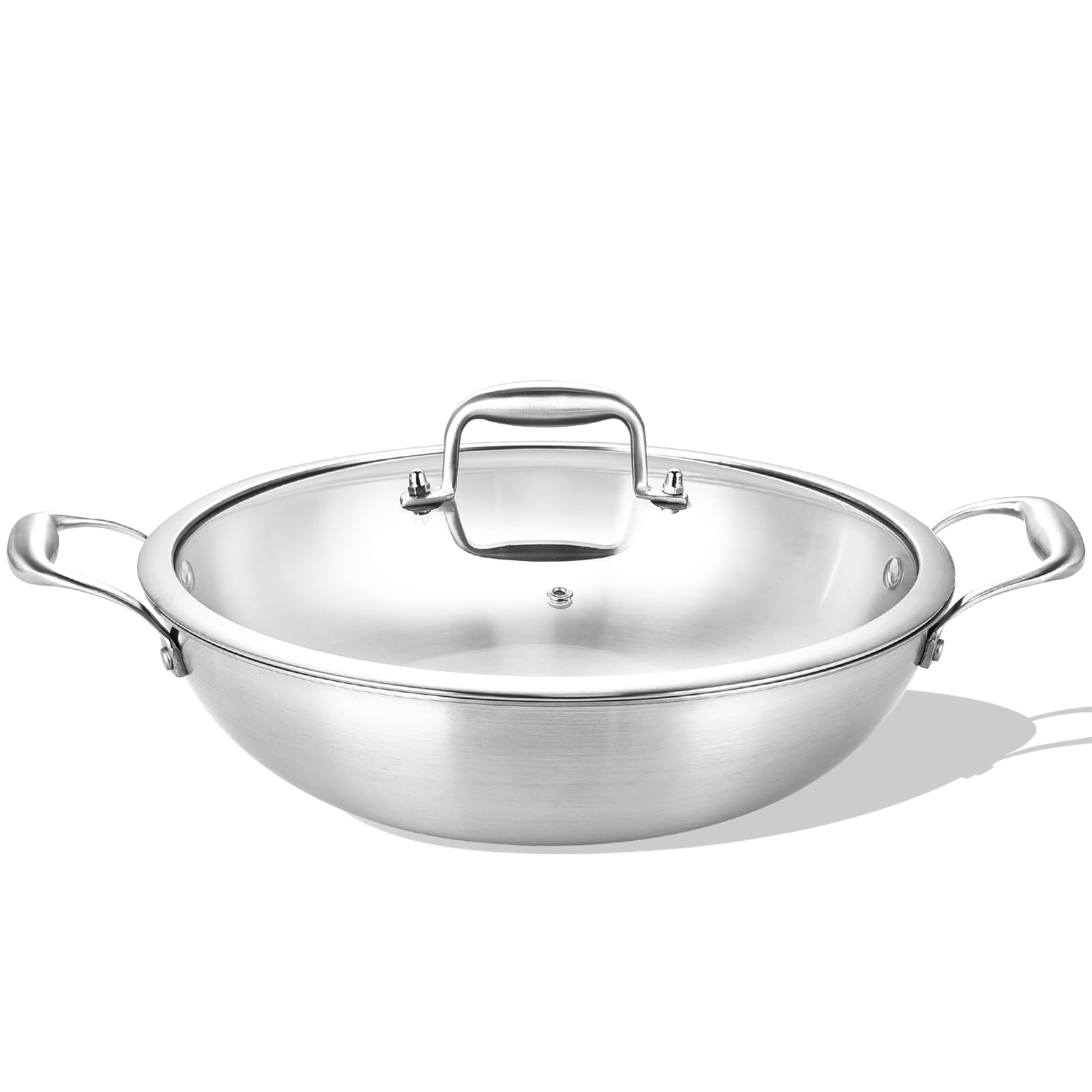 Inqibee 10-Inch Tri-Ply Stainless Steel Wok Pan with Lid - Small Stir Fry Pan, Jumbo Cooker - Induction Compatible, Dishwasher & Oven Safe - Perfect for Asian Cooking, Stir Frying, Sautéing & Deep Frying