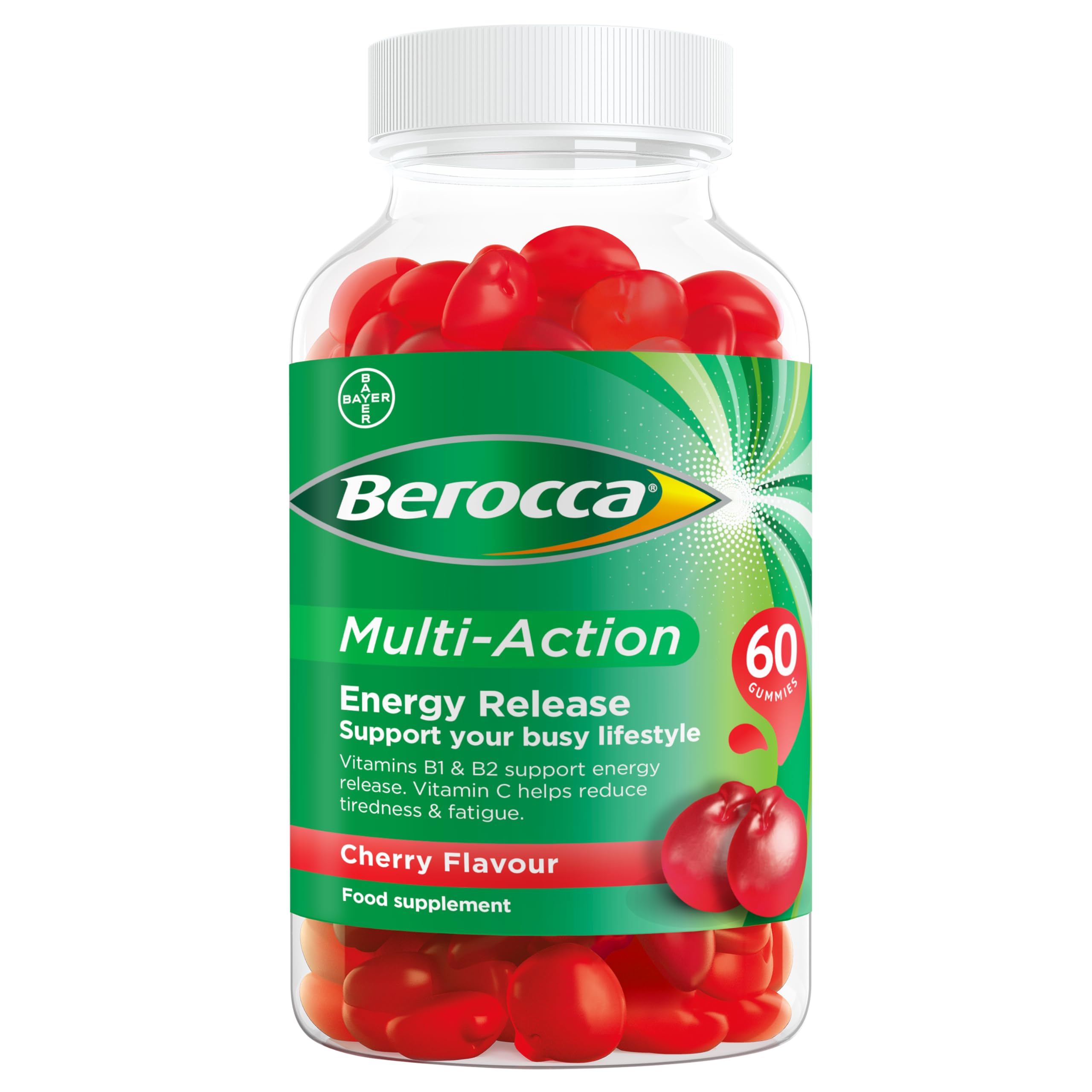 Berocca Multi-Vitamin & Mineral Gummies - 60 Count, Cherry Flavor - Immune Support & Energy Boost - Perfect for Daily Wellness & Active Lifestyles