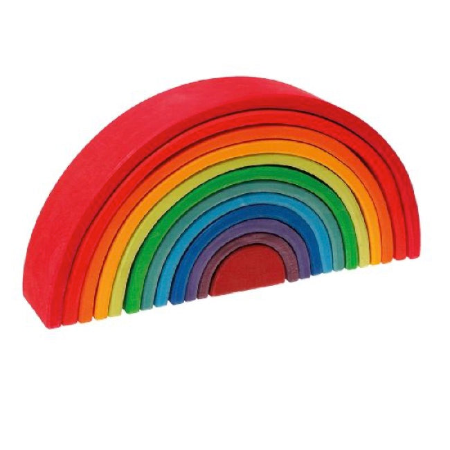 Grimm's Large 12-Piece Wooden Rainbow Stacking Toy - Montessori Educational Blocks for Kids, Open-Ended Play & Nursery Decor