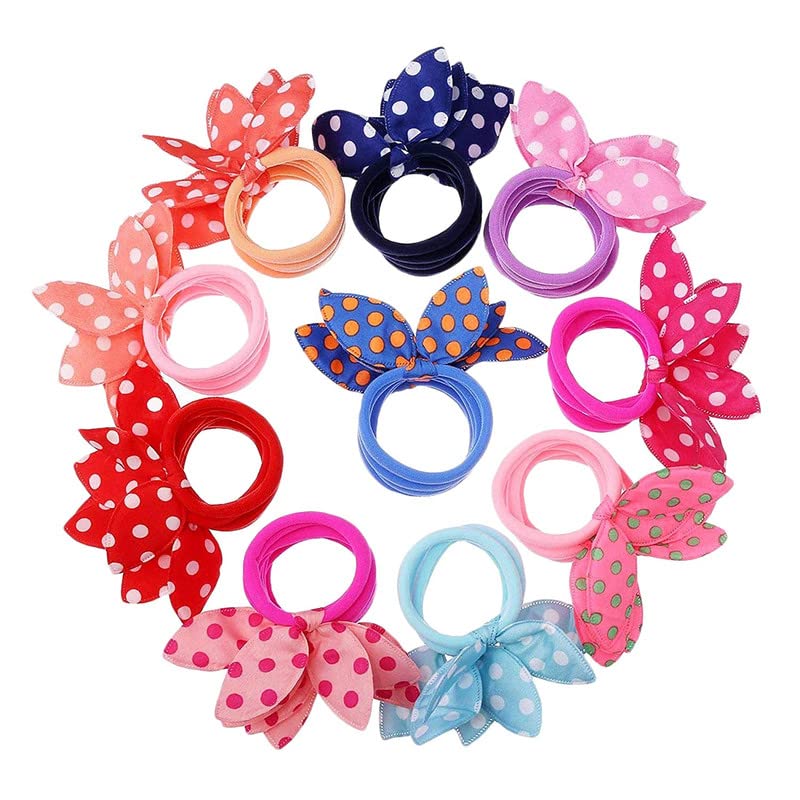 BELICIA Rabbit Ear Hair Ties - 24 Pack Cute Ponytail Holders for Women & Girls, Stretchy Elastic Hair Bands for Christmas Party, School, Work & Everyday Use