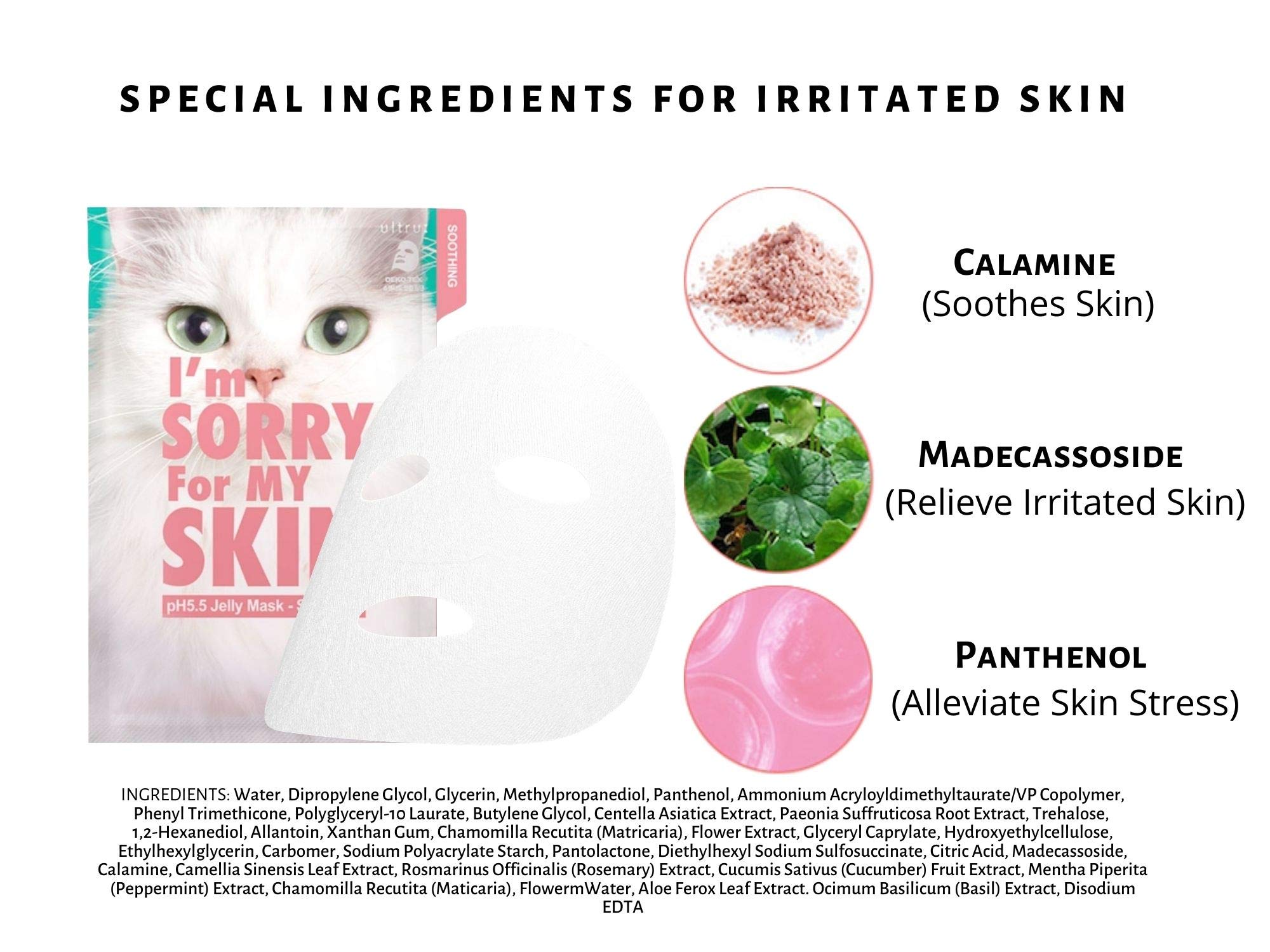 pH5.5 Jelly Face Mask Hydrating Skin Care Set - Korean Moisturizing Facial Sheet Masks for Women, 10 Pack (Soothing Cat Design) | Perfect for Self Care, Spa Day & Beauty Gifts