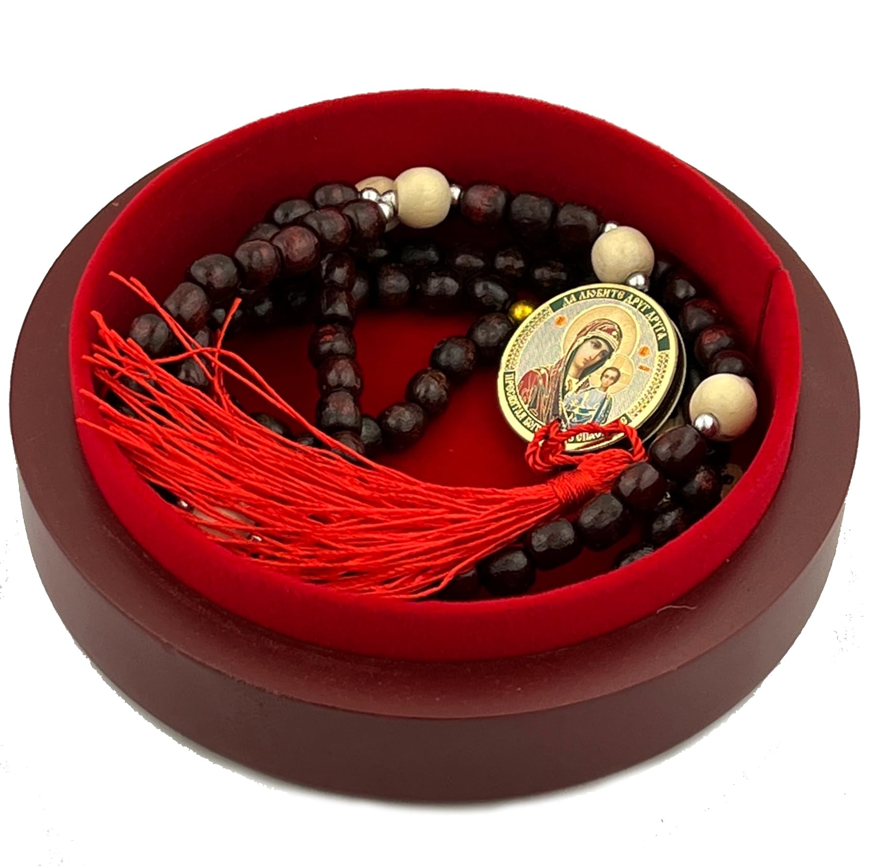 Needzo Virgin Mary Rosary Box - Handcrafted Wooden Prayer Bead Jewelry & Keepsake Box with Madonna and Child Icon - 5 Inch Religious Gift for Catholics, Prayer Time, Home Altar & Spiritual Protection