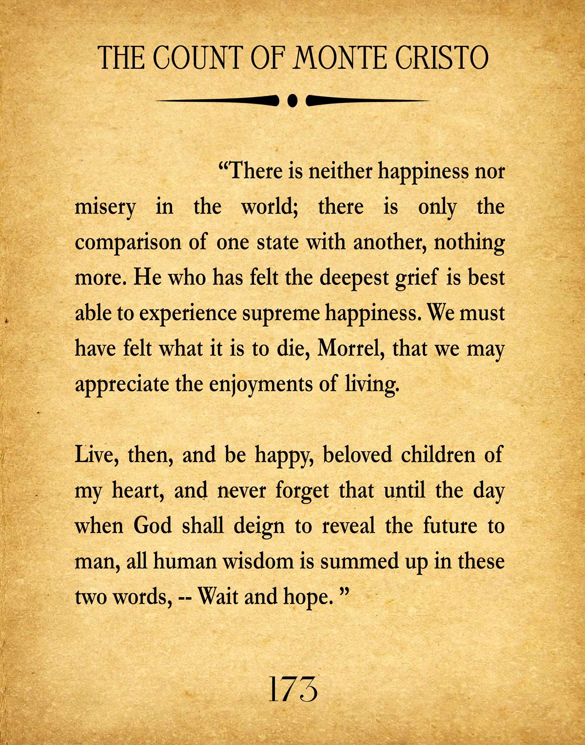 The Count of Monte Cristo by Alexandre Dumas - Vintage Book Page Wall Art Poster (24x36 Inches) - Classic Literature Quote for Home Decor, Office & Library