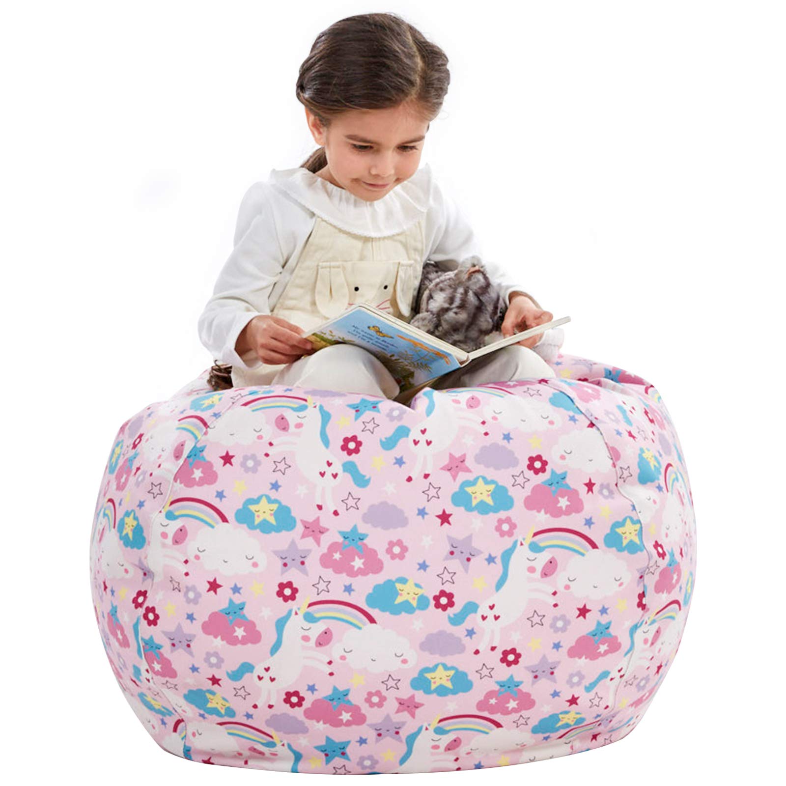 Nobildonna Stuffed Animal Storage Bean Bag Chair Cover - Large Kids Beanbag Chair Without Filling for Girls & Toddlers | Organize Soft Plush Toys | Perfect for Playrooms, Bedrooms & Daycare Centers