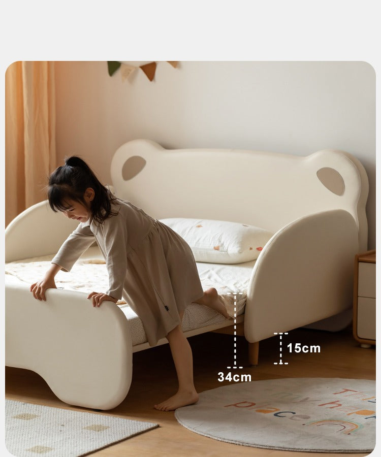 Organic Birch Solid Wood Retractable Kids Bed with Genuine Leather - Perfect for Toddler Rooms, Daycare Centers & Small Spaces
