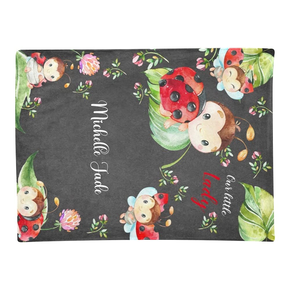 Personalized Baby Blanket with Name - Custom Little Ladybird Design 30x40 Inch Soft Swaddling Blanket for Newborn Boys & Girls - Perfect Baby Shower, Birthday Gift & Nursery Essential