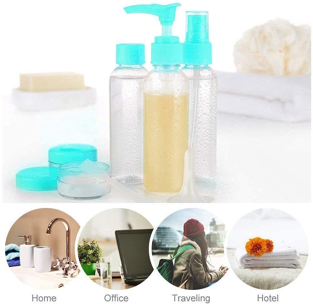REMANG 6Pcs Plastic Travel Toiletry Bottles Kit with 2 Refillable Containers - Leakproof Cosmetic Organizer for Shampoo, Lotion & Toiletries | Perfect for Air Travel, Gym & Vacation (Multi Color)