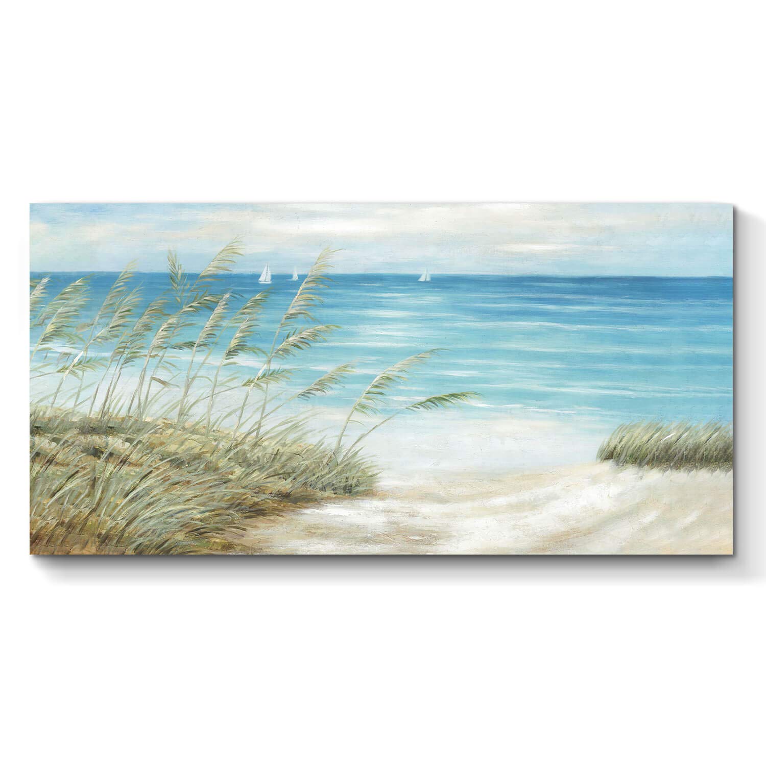 TAR TAR STUDIO Seascape Canvas Wall Art - Hand Painted Beach Oil Painting for Living Room Décor (48x24 Inches, Multiple Sizes) | Coastal Home Decor, Office Wall Art, Gift Idea