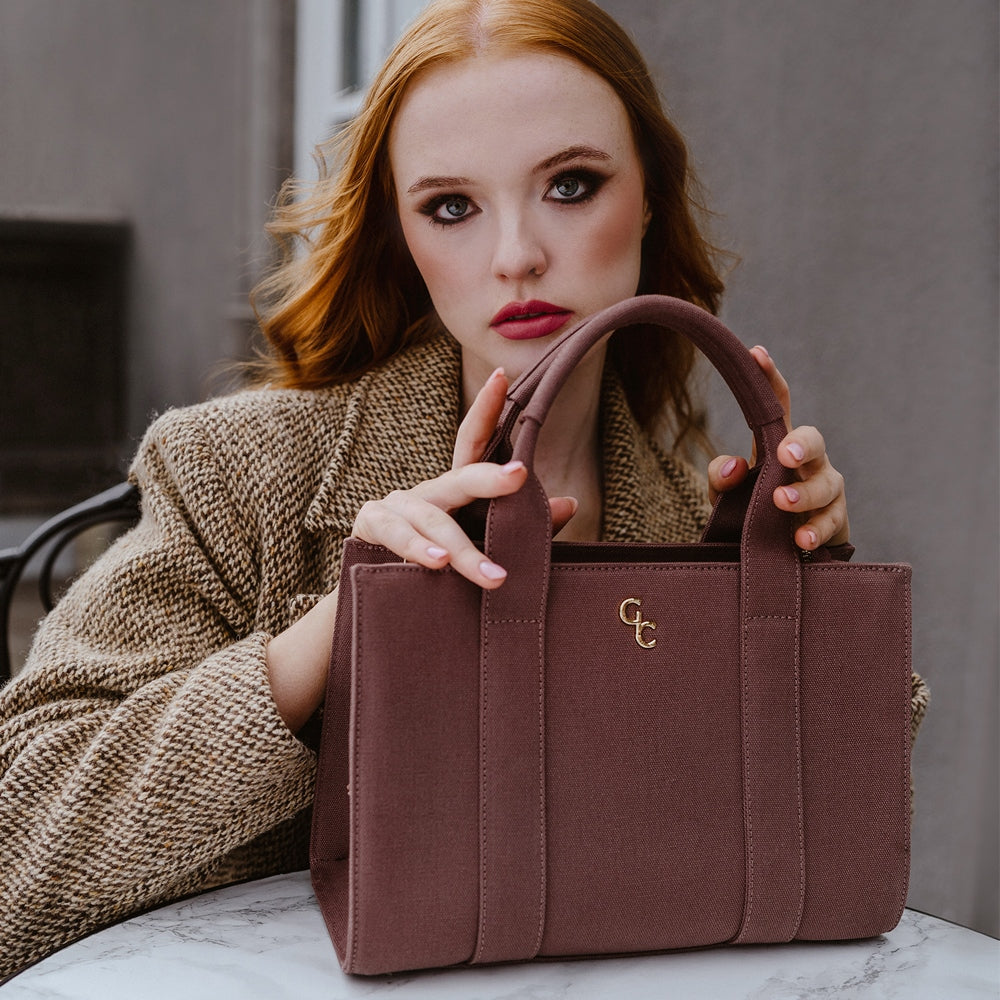 Galway Crystal Fashion Medium Tote Bag - Mauve Taupe Canvas Handbag for Women | Perfect for Work, Travel & Everyday Use