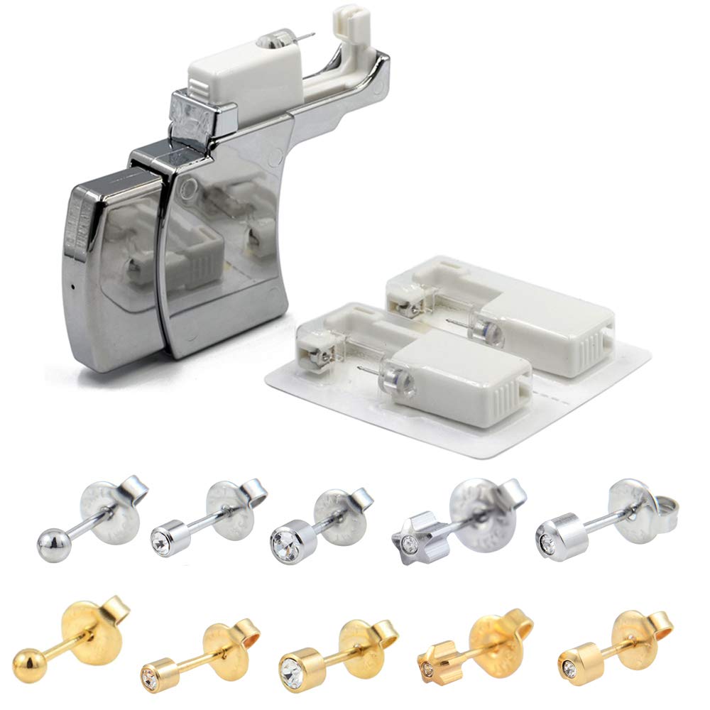2Pcs Professional Ear Piercing Gun Kit with 100 Sterile Ear Studs - Disposable Safety Ear Piercer Tool for Cartilage & Lobe Piercing at Home or Salon | Perfect for Beginners & Professional Use