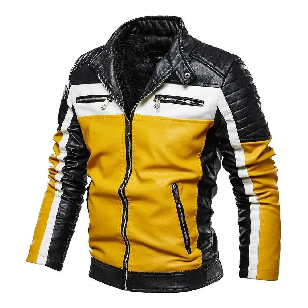Men's Stylish PU Leather Patchwork Biker Jacket - Motorcycle Riding, Casual Outfit & Fashion Statement
