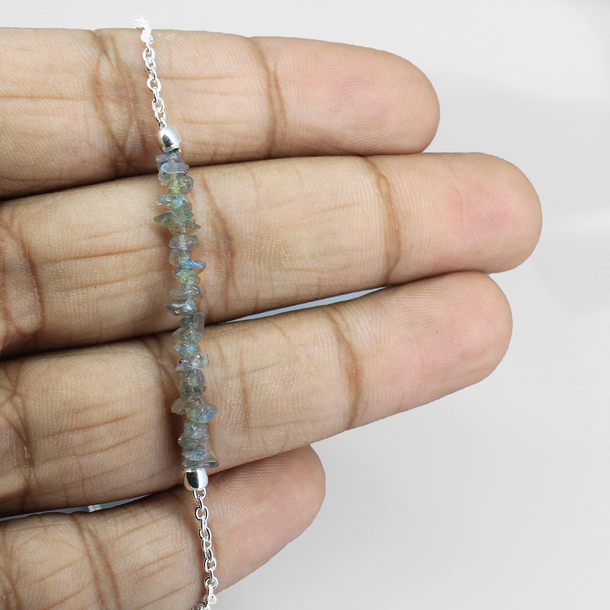 Gempires Natural Labradorite Crystal Bracelet - Handmade Gemstone Jewelry for Women | Hypoallergenic 8 Inch Silver Plated Dainty Bracelet | Perfect for Meditation, Healing & Everyday Wear