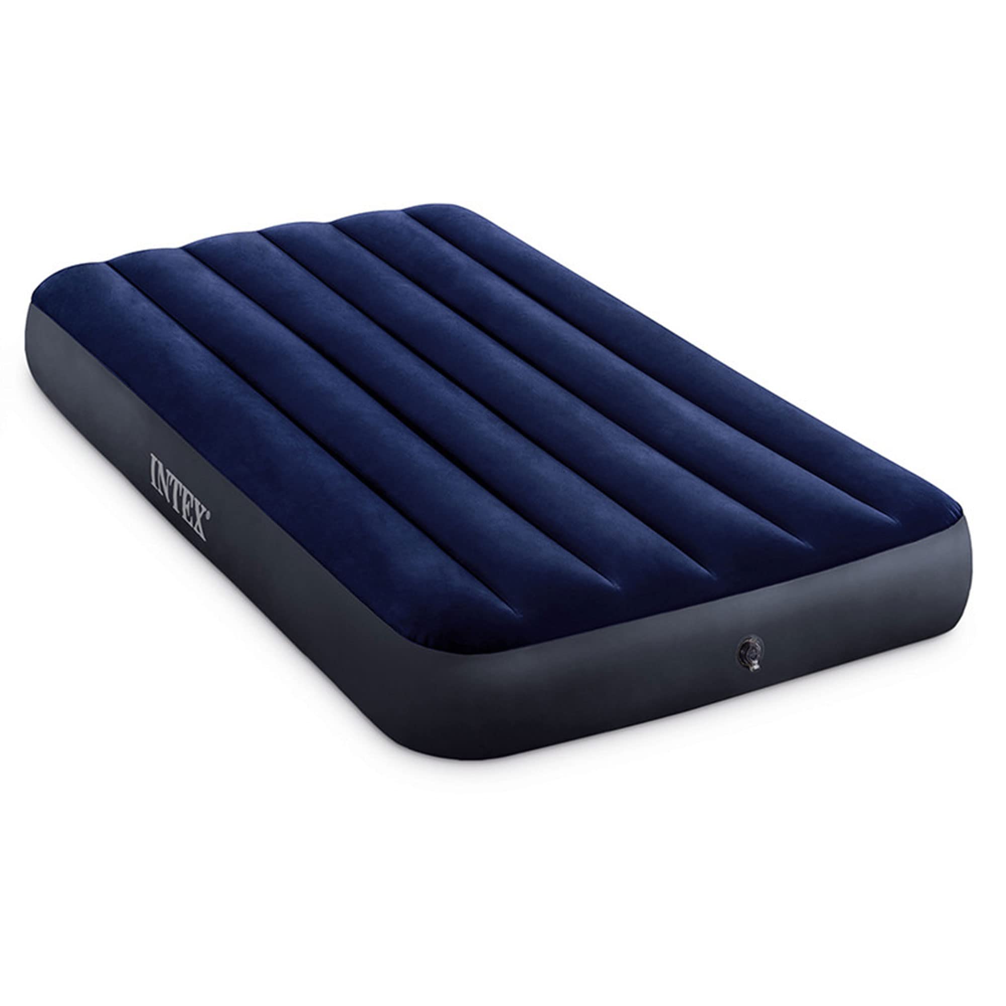 Intex Twin Size Air Mattress with Dura-Beam Technology - 4 Pack Blue Vinyl Inflatable Bed for Camping & Guest Room, Plush Top & 2-in-1 Valve - Comfortable Portable Airbed for Indoor & Outdoor Use