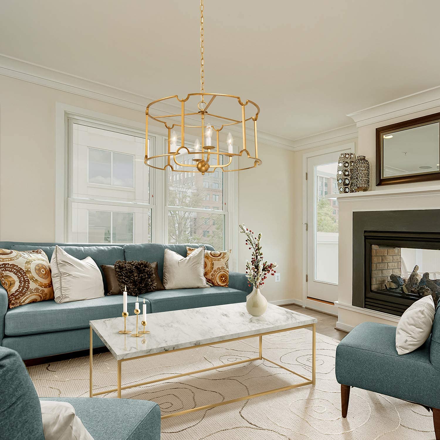 LALUZ Modern Gold Drum Chandelier - 22