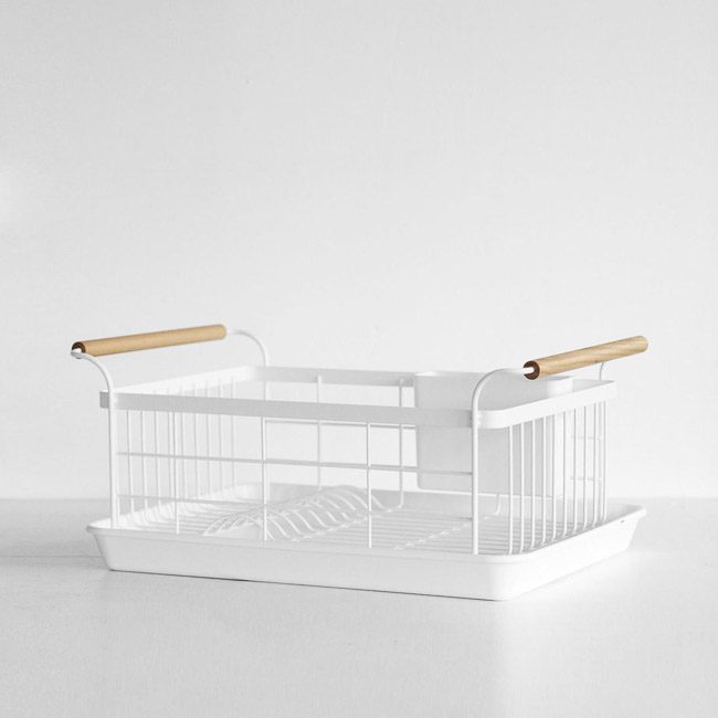 YAMAZAKI Tosca Dish Drainer - White | Compact Kitchen Countertop Drying Rack for Plates, Bowls & Utensils | Space-Saving Organizer for Small Kitchens & Apartments