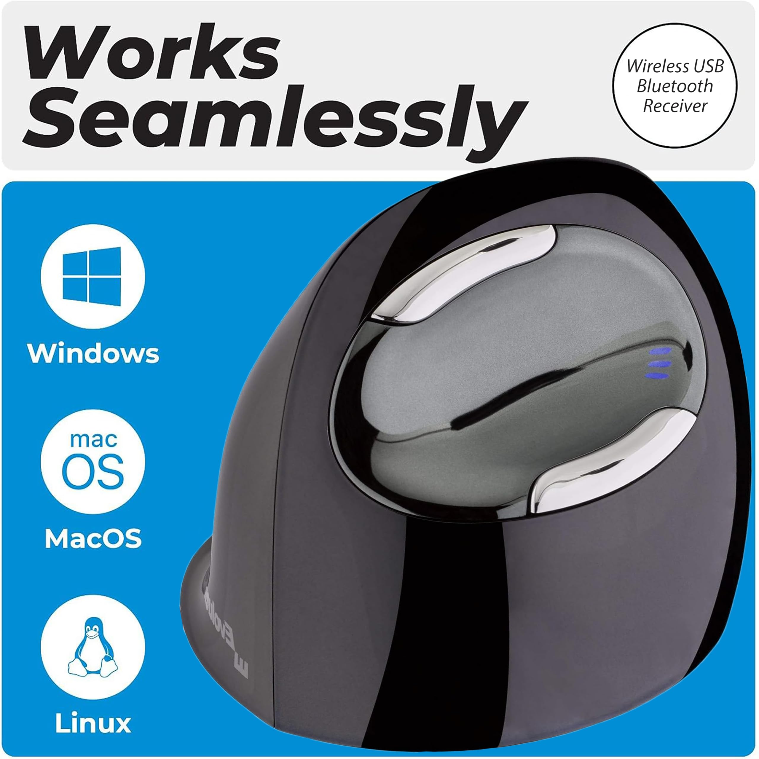 Evoluent VerticalMouse D - Ergonomic Wireless Mouse for Right Hand (Medium Size) - Perfect for Office Work, Gaming & Reducing Wrist Pain