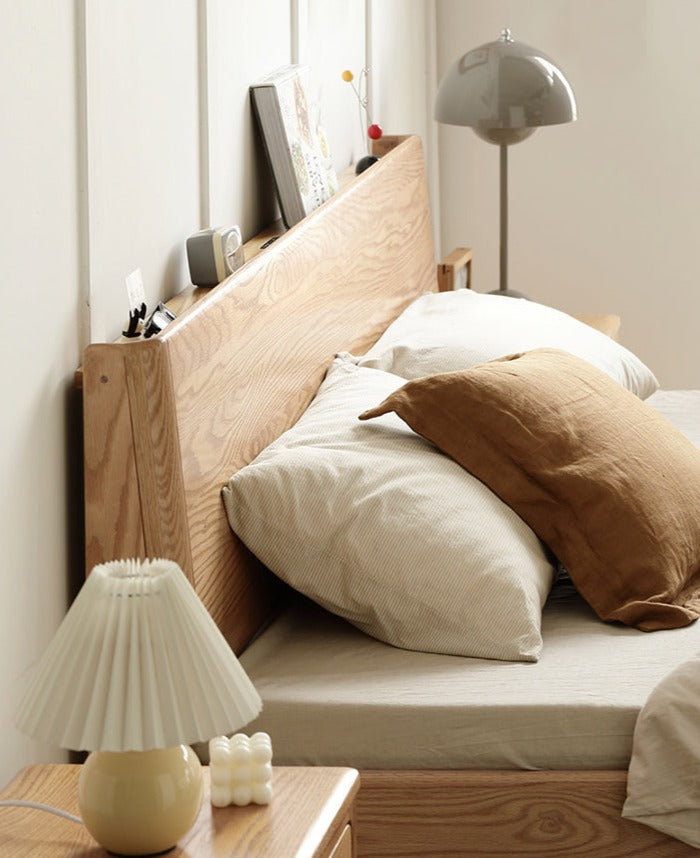 Solid Oak Wood LED Bed Frame with Built-in Lighting - Perfect for Modern Bedrooms, Guest Rooms, and Cozy Home Decor
