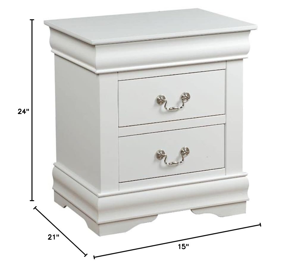 Knocbel 2-Drawer Nightstand - Modern White Bedside Table with Brushed Nickel Handles, Fully Assembled Sofa Side End Table, 21