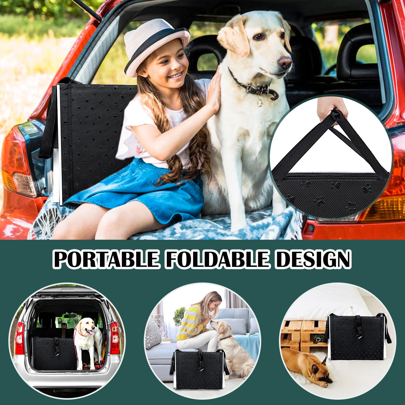 Extra Wide 4-Step Foldable Dog Ramp for Cars, SUVs & Trucks - Lightweight Aluminum Pet Steps for Large Dogs Up to 200lbs - Perfect for High Beds, Vehicles & Outdoor Adventures