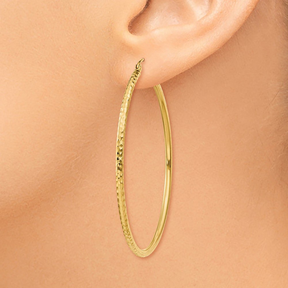 14K Yellow Gold Diamond-Cut 2mm Round Tube Hoop Earrings for Women - Classic Everyday & Special Occasion Jewelry Gift