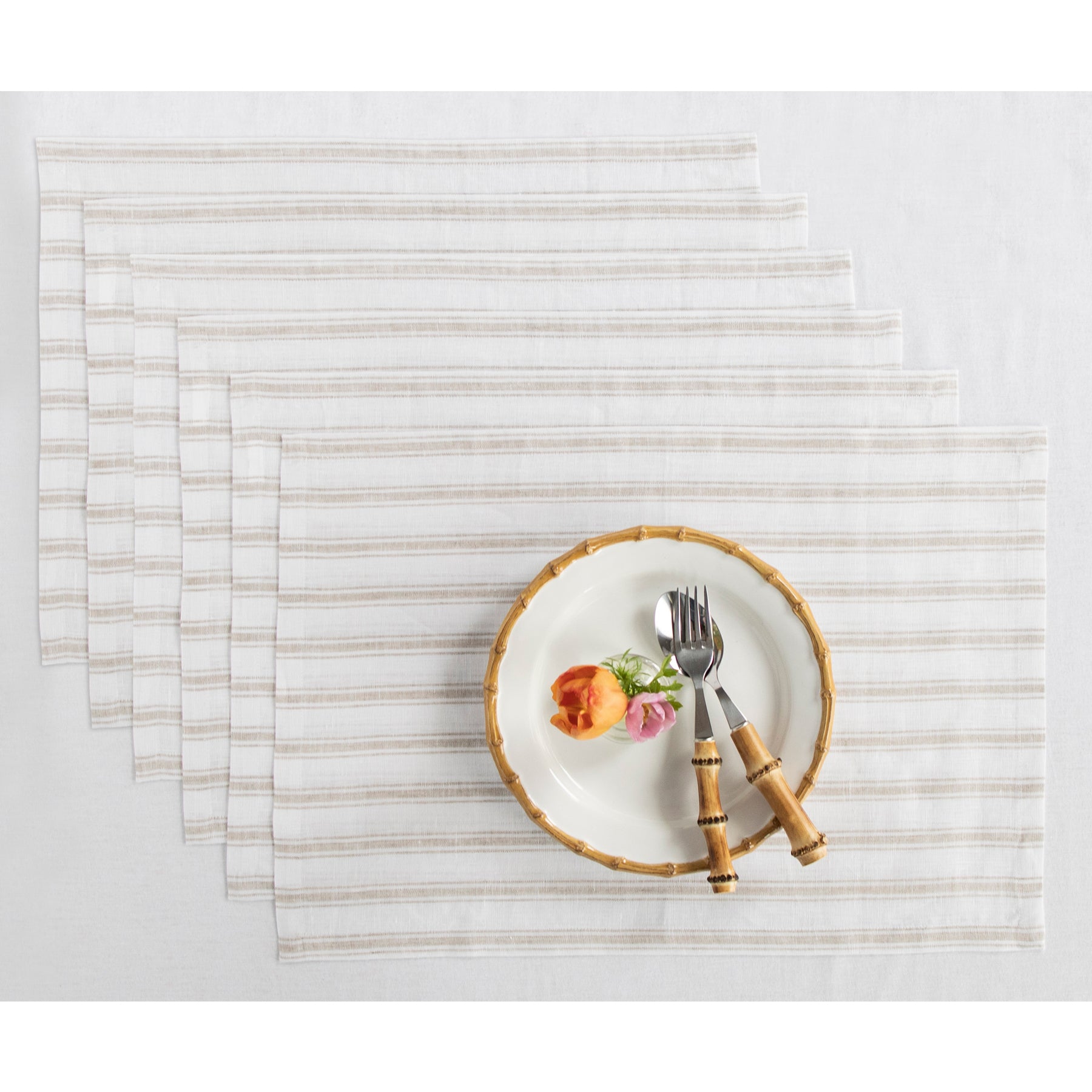 Stylish Capri Ticking Stripe Placemats Set - Waterproof & Washable Table Mats for Dining Room Decor - Perfect for Everyday Meals, Dinner Parties & Home Entertaining