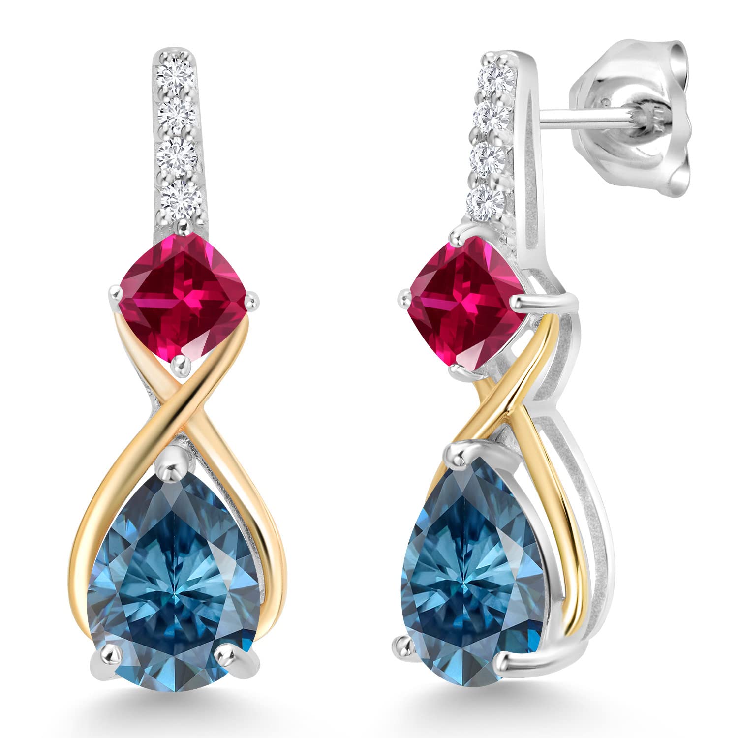 925 Sterling Silver & 10K Gold Birthstone Earrings with Lab-Grown Diamonds | Pear & Cushion Cut Dangle Earrings for Women | Infinity Design Two-Tone Jewelry | Perfect for Birthdays, Anniversaries & Special Occasions