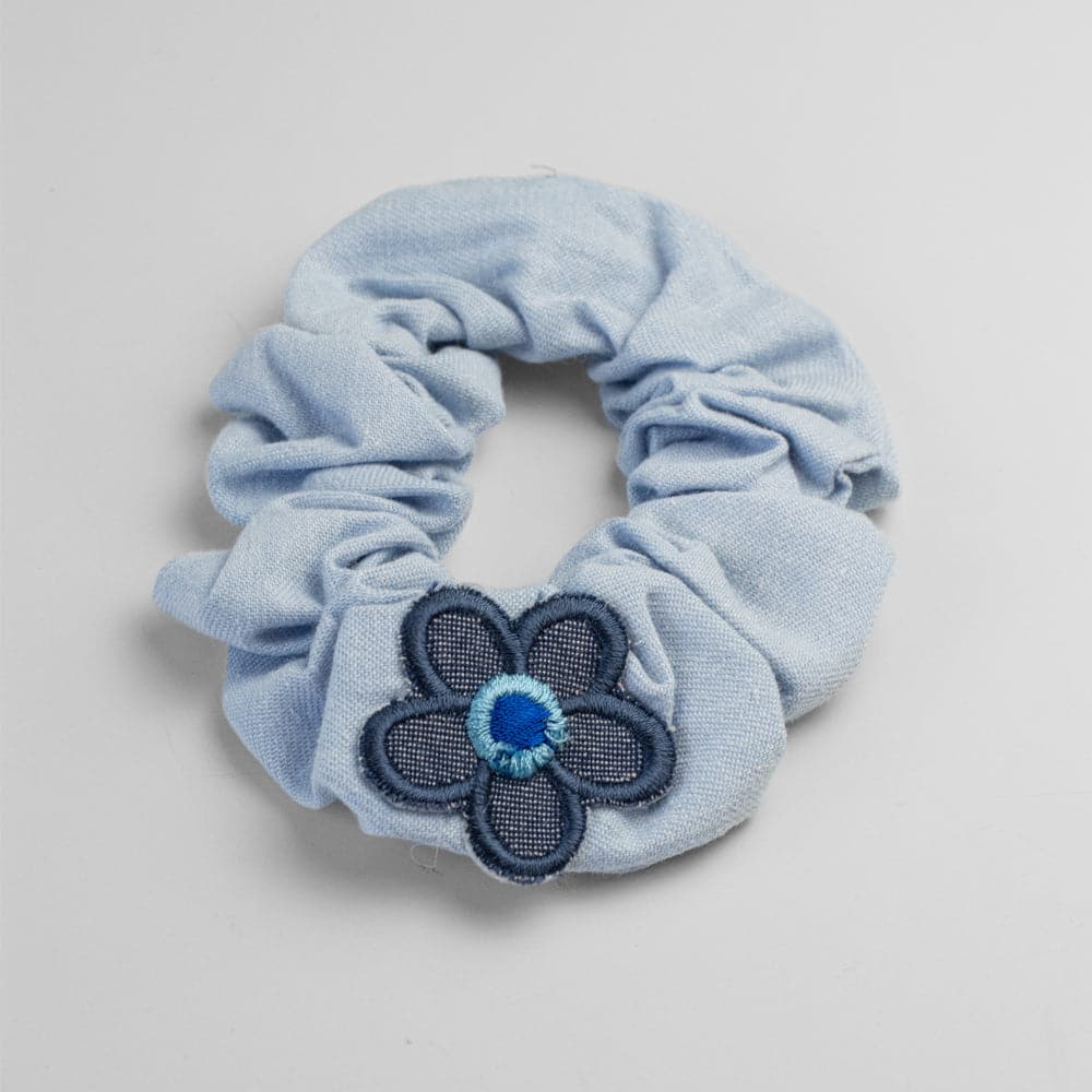 Handmade Denim Flower Hair Scrunchies for Kids - 5 Pack Cute Hair Accessories for Girls, Toddlers & Teens - Perfect for School, Parties & Everyday Use