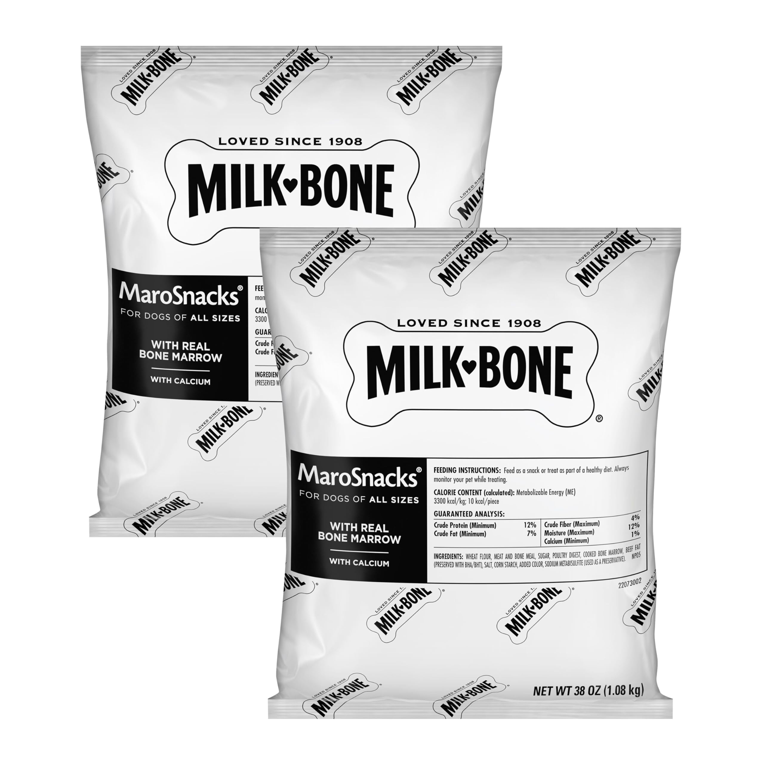 Milk-Bone MaroSnacks Dog Treats with Real Bone Marrow & Calcium - 38oz Refill Packs (2-Pack) | Crunchy Dental Chews for Medium & Large Dogs | Training Rewards & Healthy Snacks for Pets