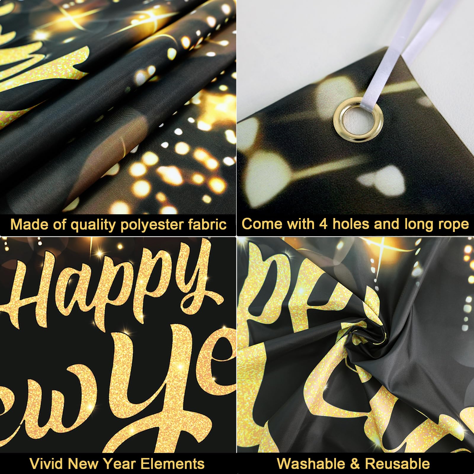 2025 New Year's Eve Party Decorations - Happy New Year Banner Backdrop, NYE Photography Supplies, Outdoor & Indoor Door Decor for Celebrations, Countdown Parties & Social Media Backgrounds
