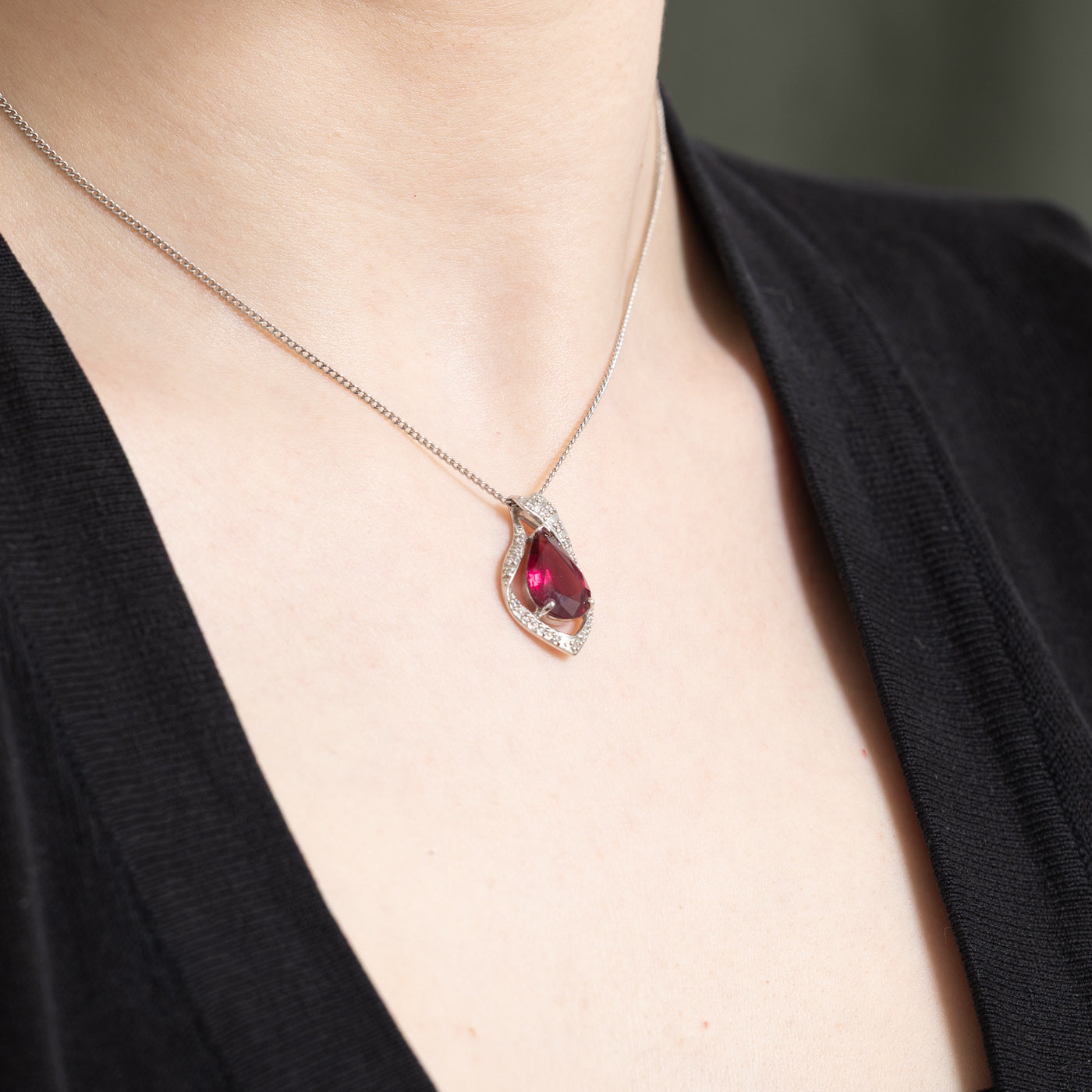 Exquisite 3.41ct Red Tourmaline & 0.114ct Diamond Pendant Necklace | 14K Gold Jewelry for Women | Perfect Gift for Anniversary, Birthday & Special Occasions