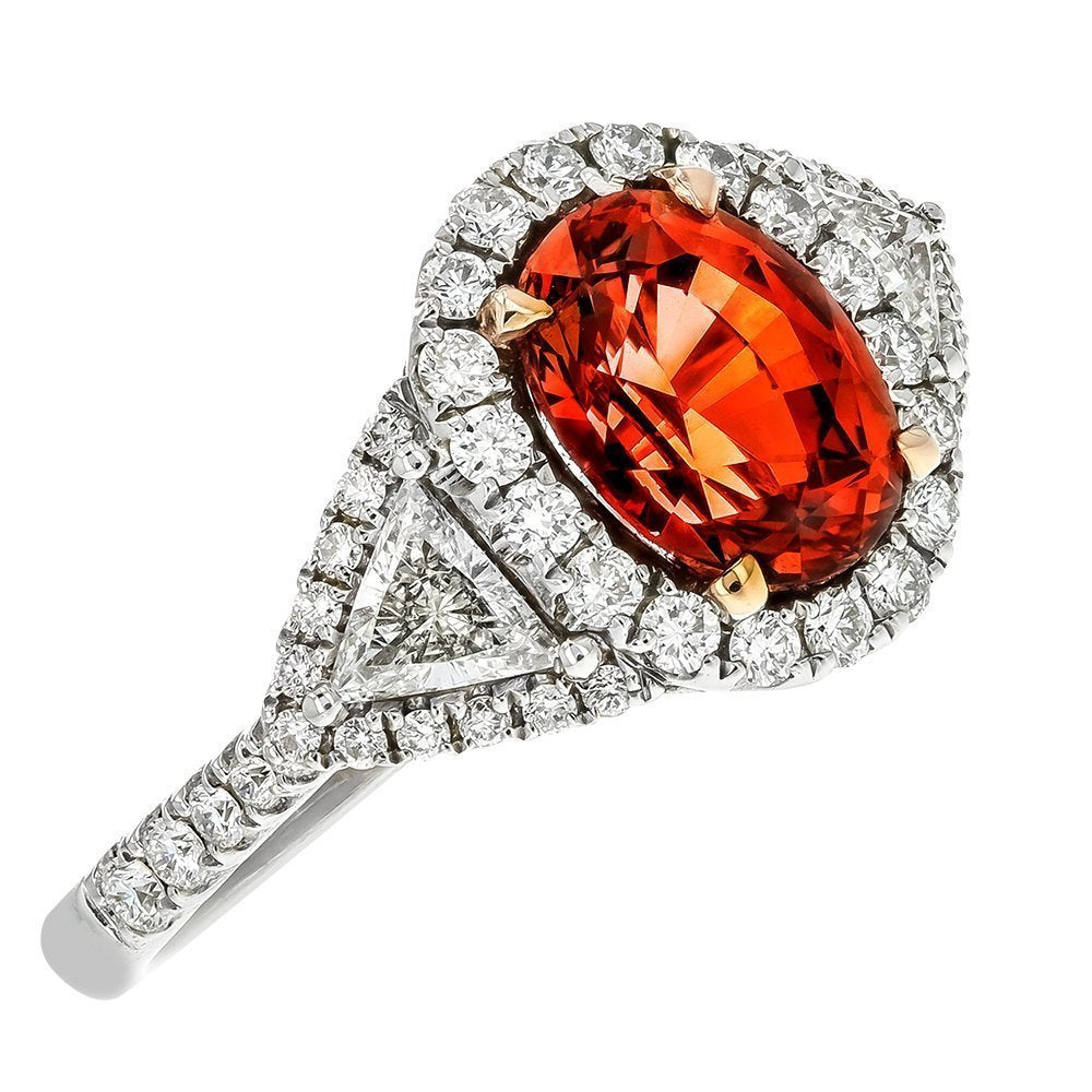 2.49 CT Reddish Orange Sapphire & 0.91 CTW Diamond Ring for Women - Elegant Gemstone Engagement Wedding Ring - Perfect for Anniversary, Proposal & Special Occasions