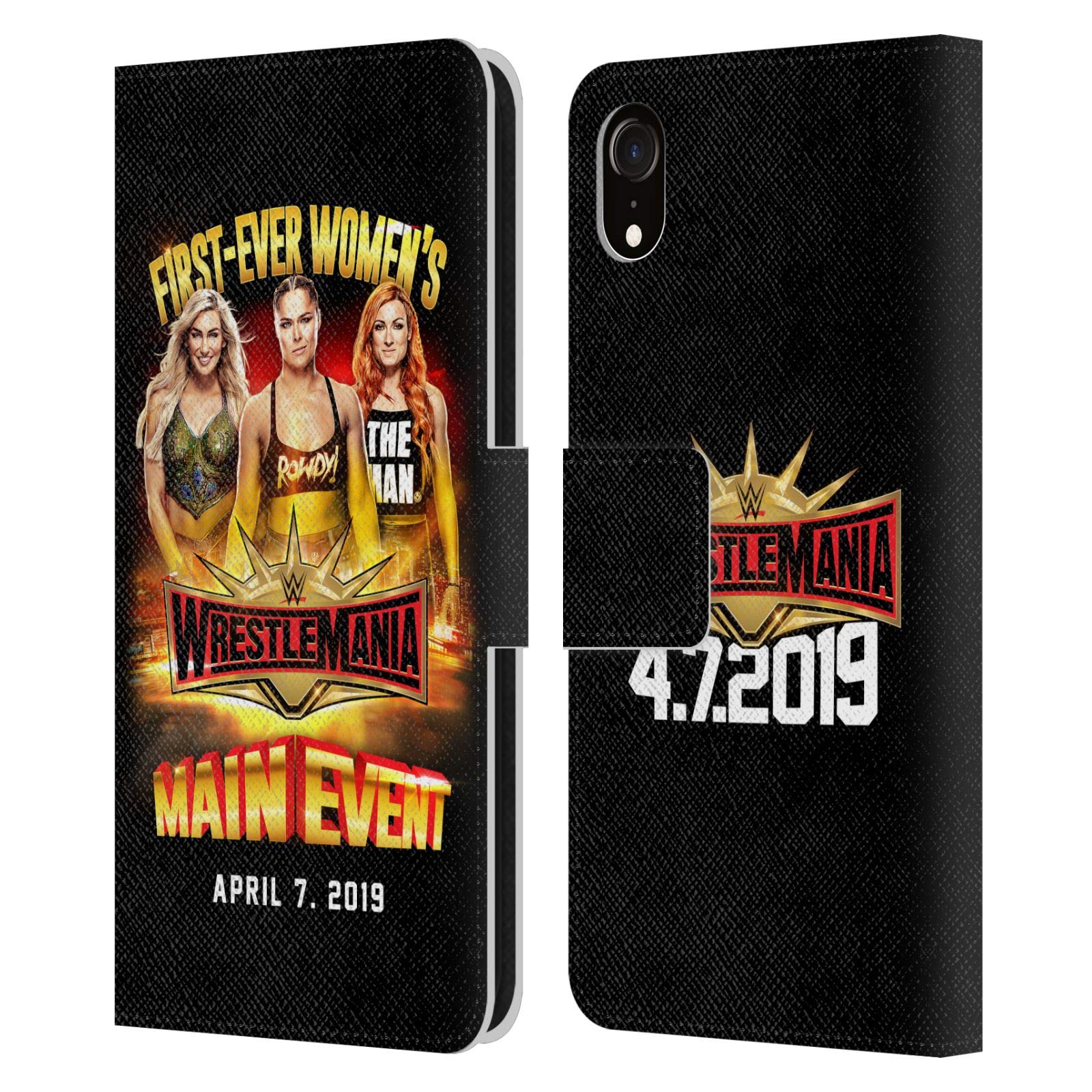 WWE Wrestlemania 35 Leather Book Wallet Case for iPhone XR - Charlotte, Ronda, Becky Official Design | Perfect for Wrestling Fans & Daily Use