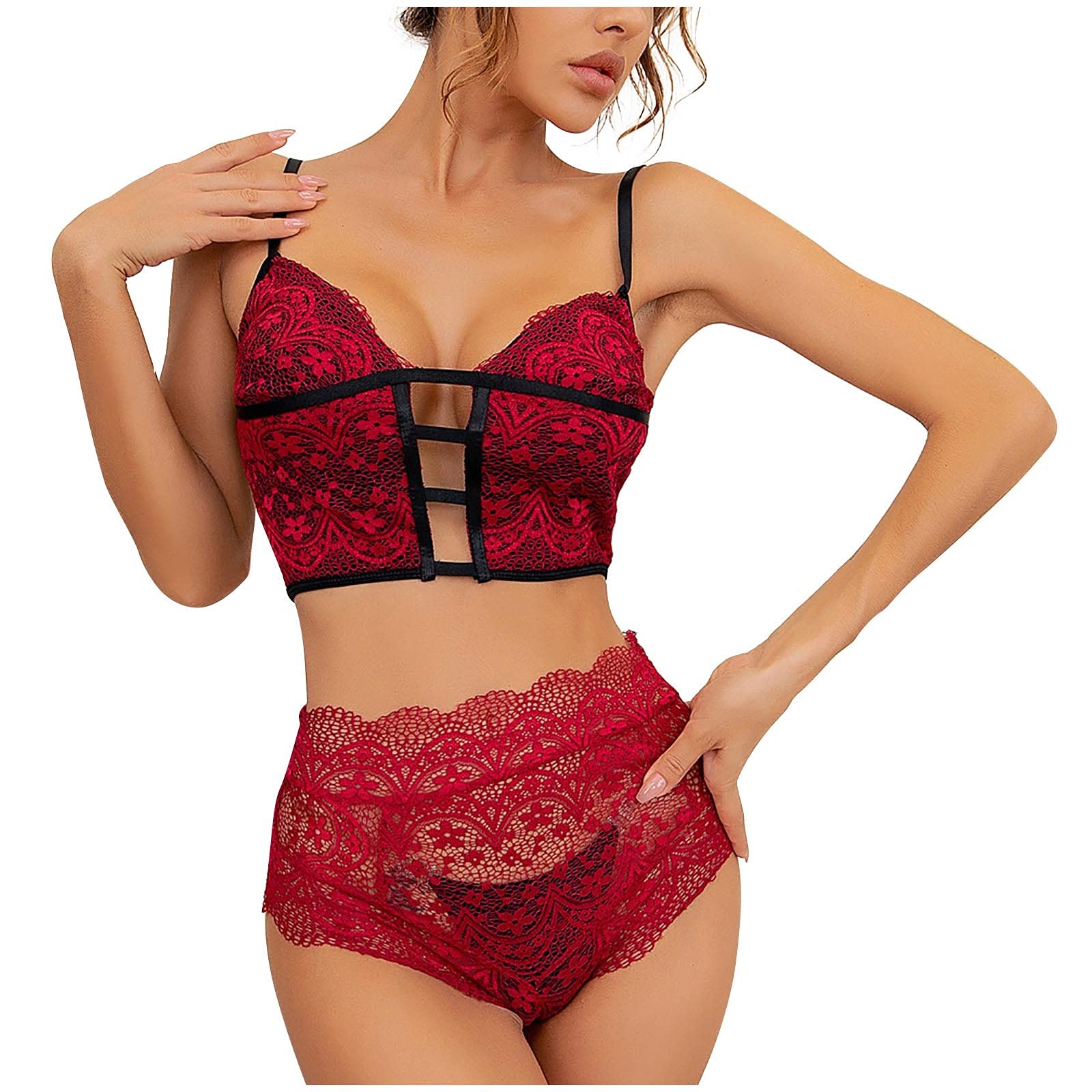 Sexy Lace Thong & Underwear Set for Women - Plus Size 2 Piece Lingerie in Red XXL | Perfect for Valentine's Day, Honeymoon & Romantic Nights